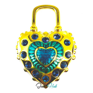 Stainless Steel Green Enamel Lock Heart Pendant Blue Stone Detail - JewelHub.co.uk
