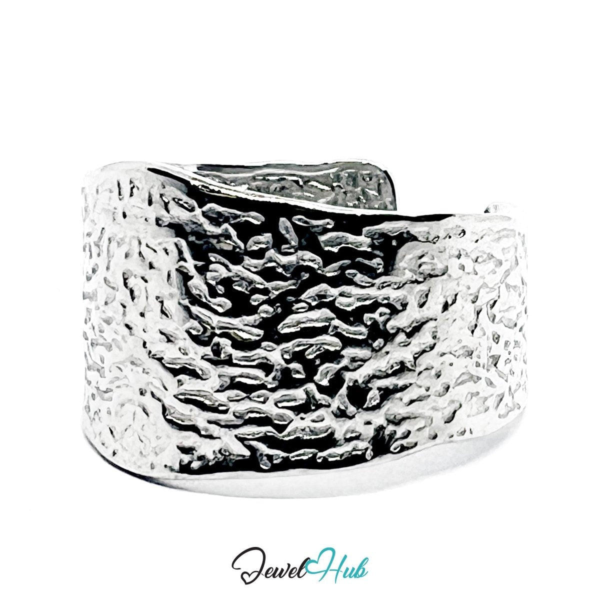 Stainless Steel Hammered Silver Ring – Wide Textured Band - JewelHub.co.uk
