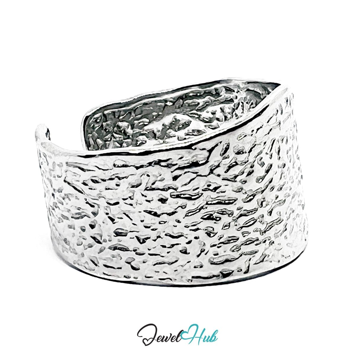 Stainless Steel Hammered Silver Ring – Wide Textured Band - JewelHub.co.uk