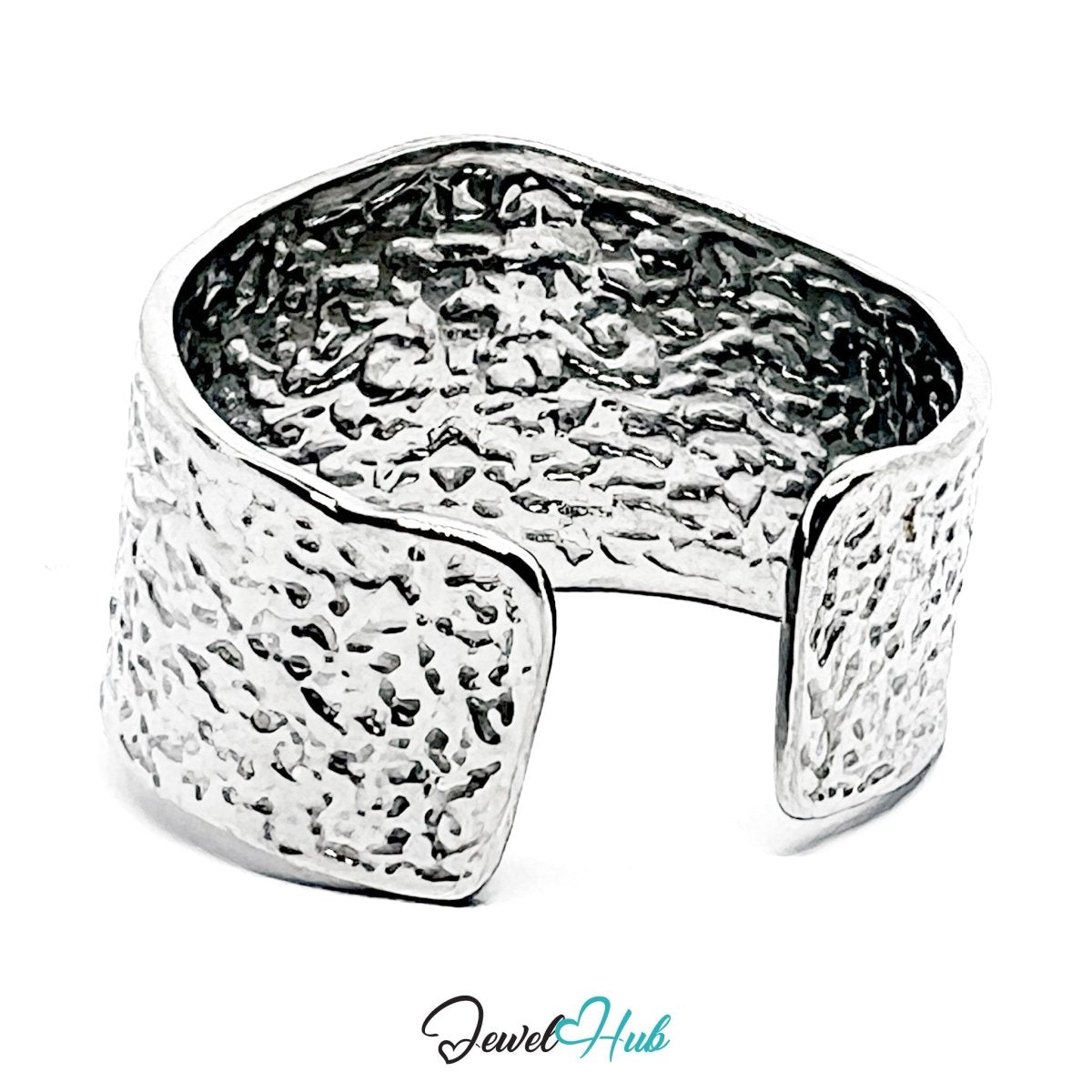 Stainless Steel Hammered Silver Ring – Wide Textured Band - JewelHub.co.uk