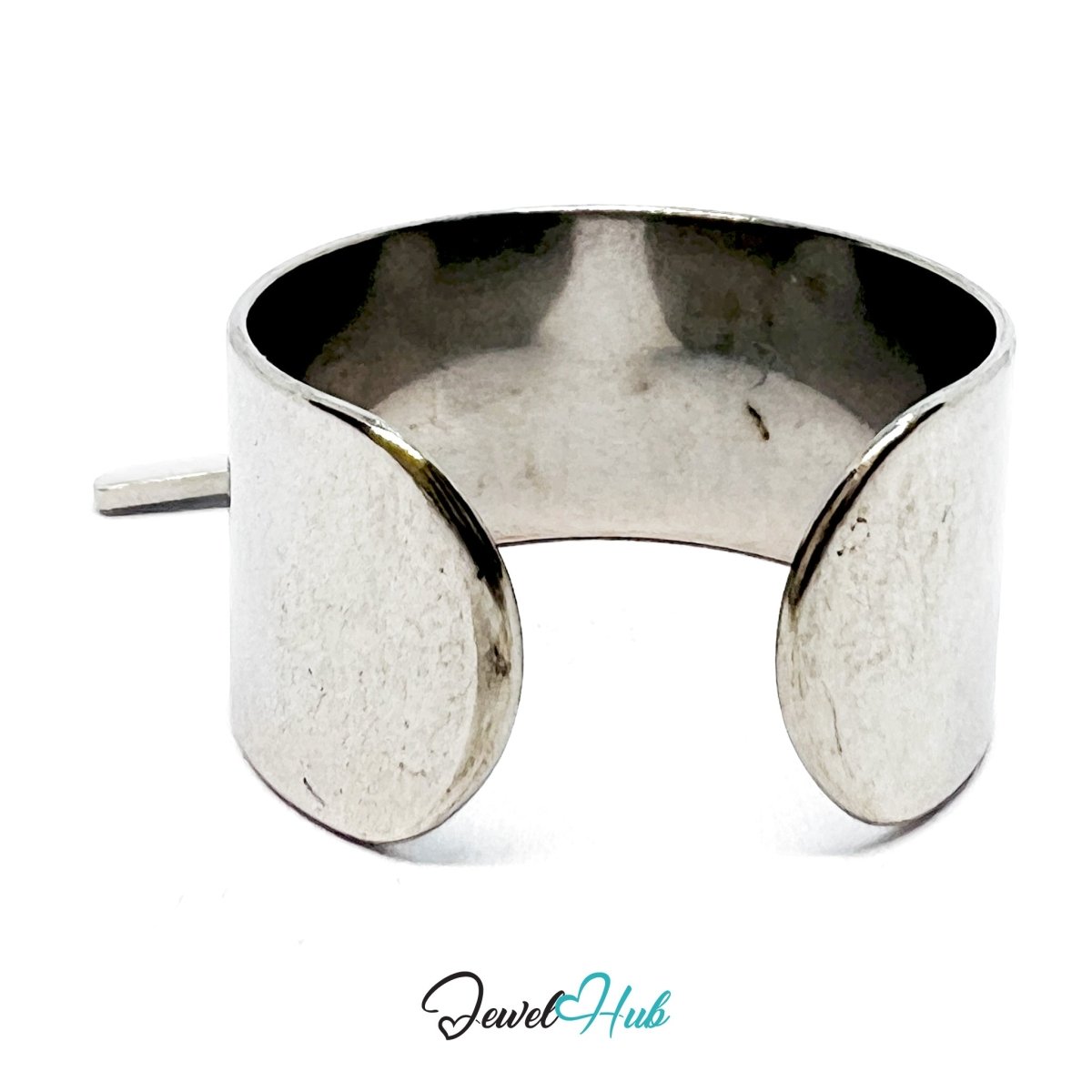 Stainless Steel Holy Cross Charm Ring – Silver - Plated Wide Band, Adjustable Fit - JewelHub.co.uk