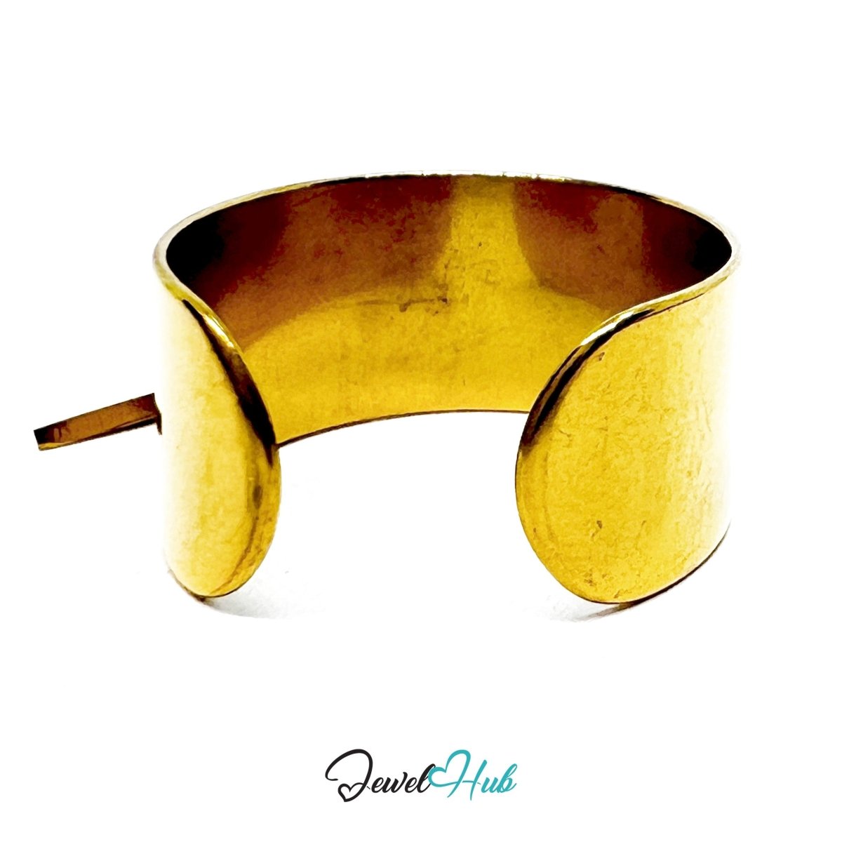 Stainless Steel Lightning Bolt Charm Ring – Gold - Plated Wide Band, Adjustable Fit - JewelHub.co.uk