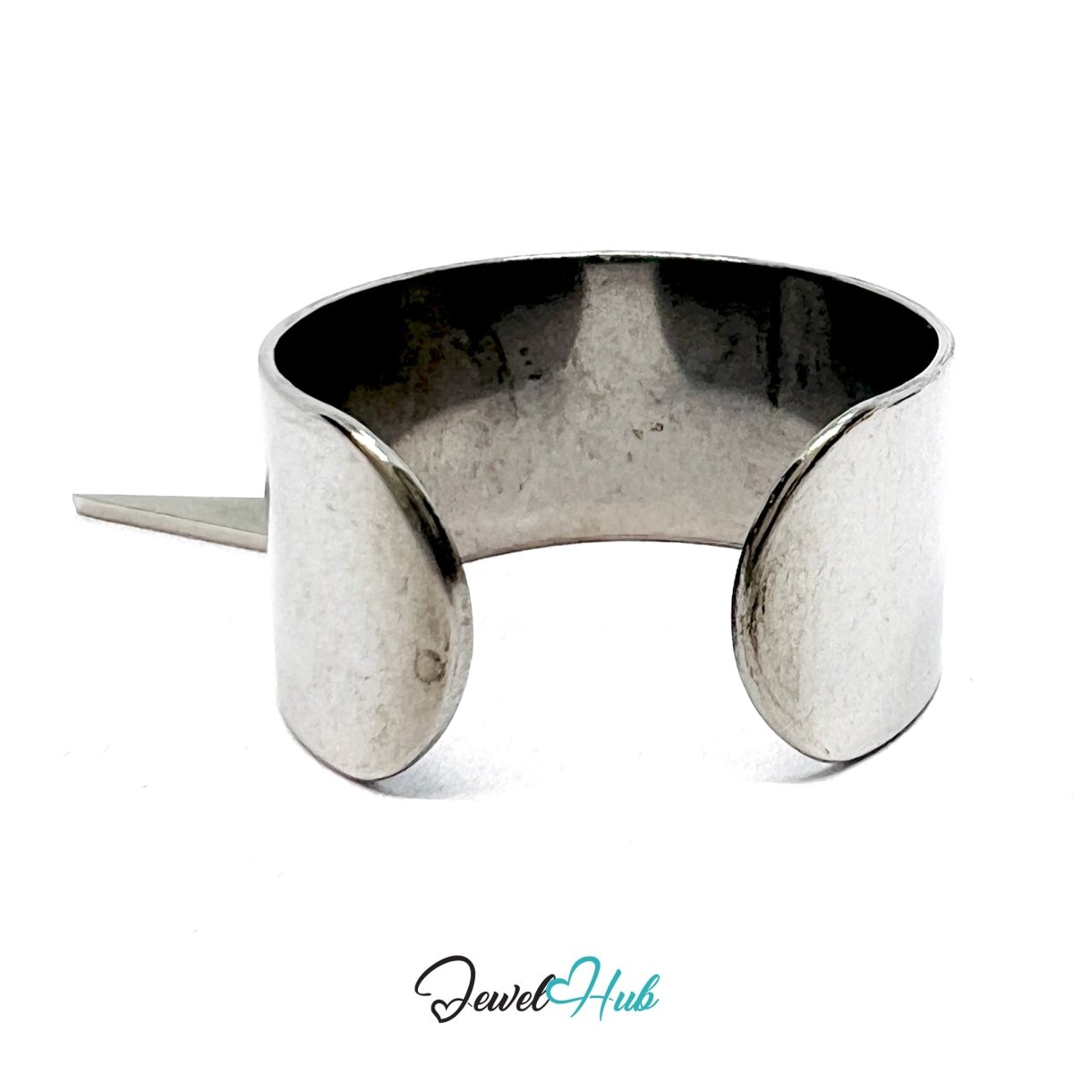 Stainless Steel Lightning Bolt Charm Ring – Silver - Plated Wide Band, Adjustable Fit - JewelHub.co.uk