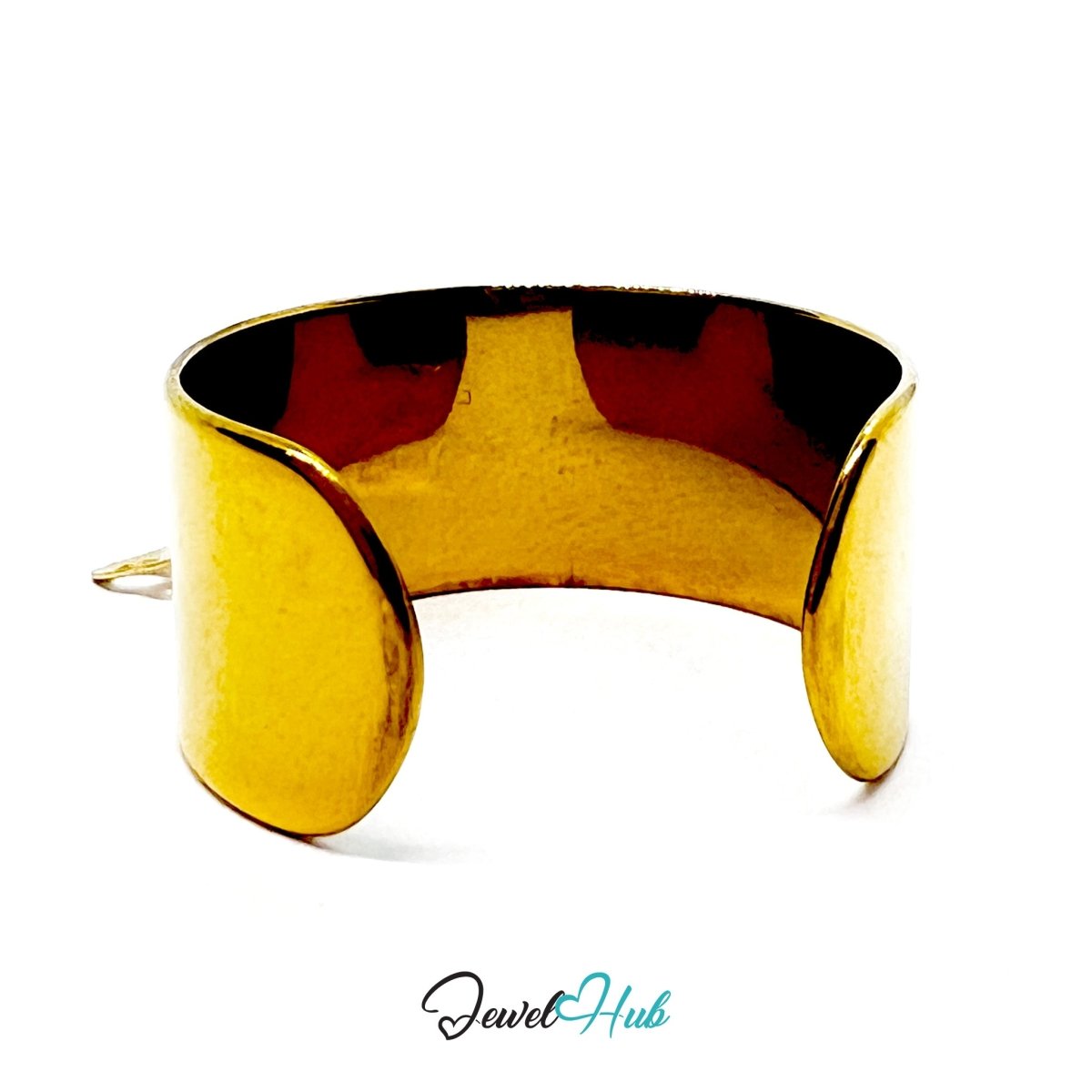 Stainless Steel Long Leaf Charm Ring – Gold‑Plated Wide Band, Adjustable Fit - JewelHub.co.uk