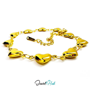 Stainless Steel Mini Bubble Heart Charms Gold Bracelet - JewelHub.co.uk