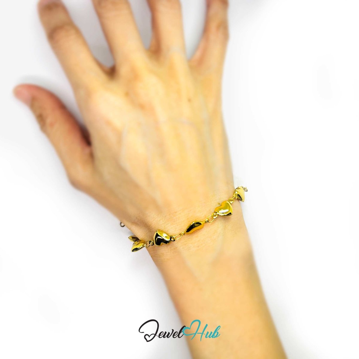 Stainless Steel Mini Bubble Heart Charms Gold Bracelet - JewelHub.co.uk