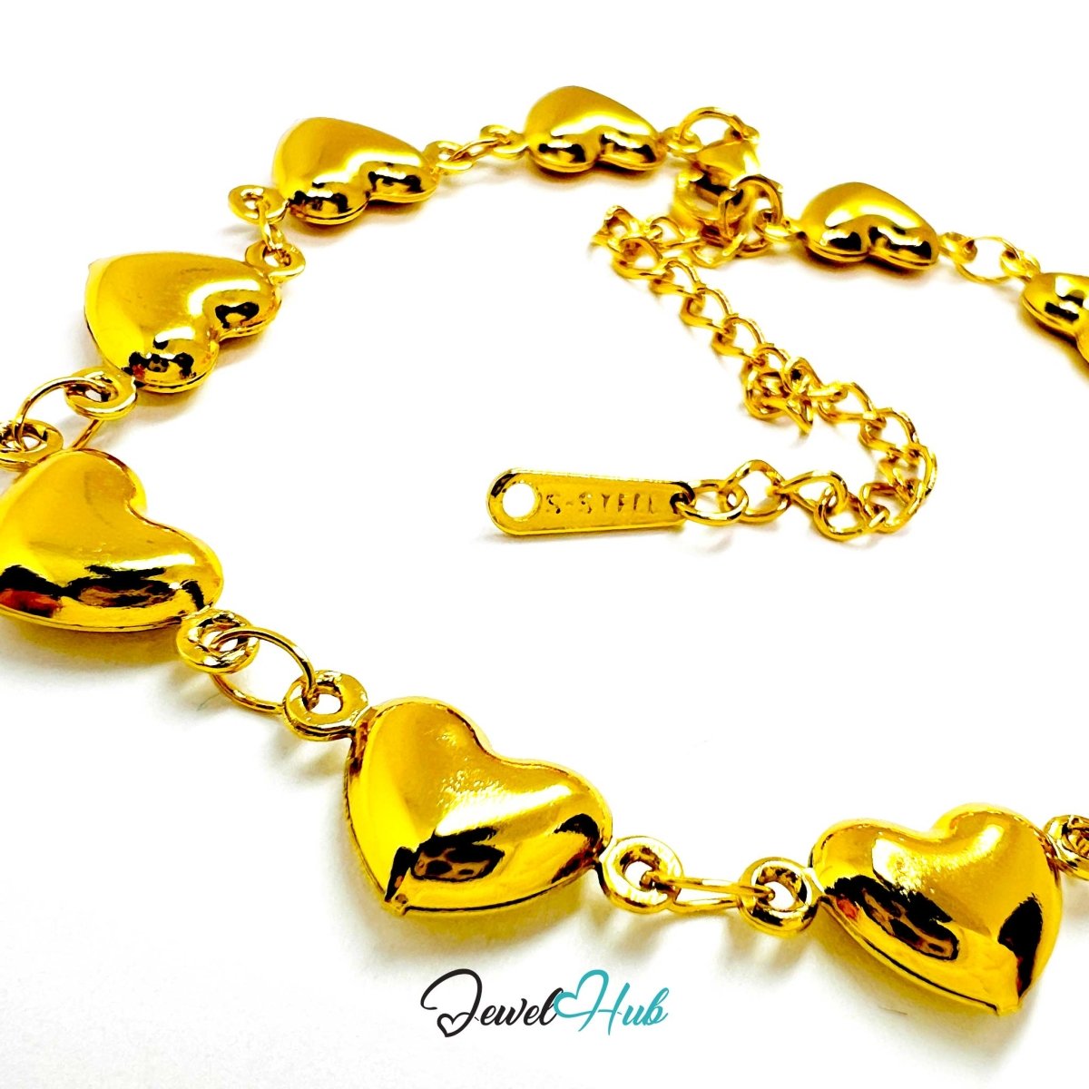 Stainless Steel Mini Bubble Heart Charms Gold Bracelet - JewelHub.co.uk
