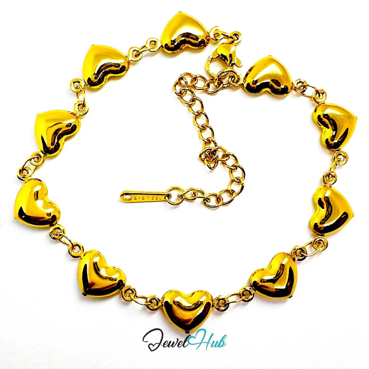 Stainless Steel Mini Bubble Heart Charms Gold Bracelet - JewelHub.co.uk