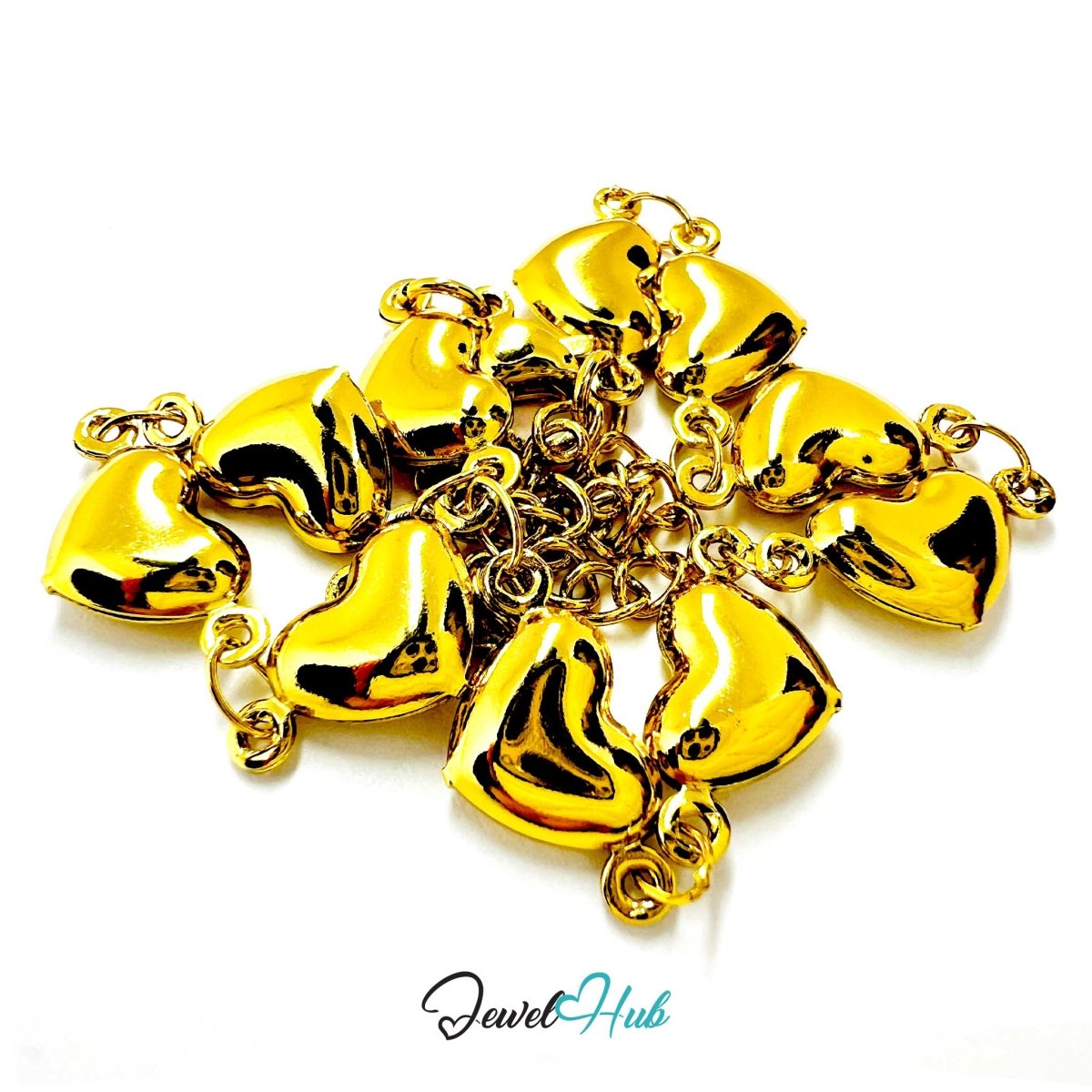 Stainless Steel Mini Bubble Heart Charms Gold Bracelet - JewelHub.co.uk