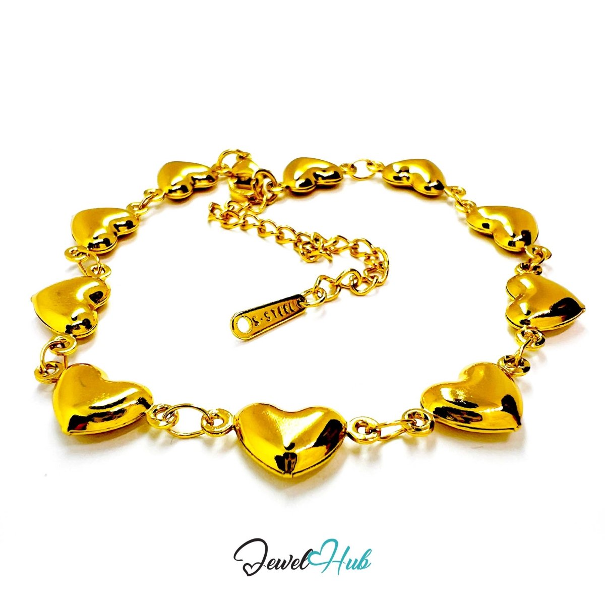 Stainless Steel Mini Bubble Heart Charms Gold Bracelet - JewelHub.co.uk