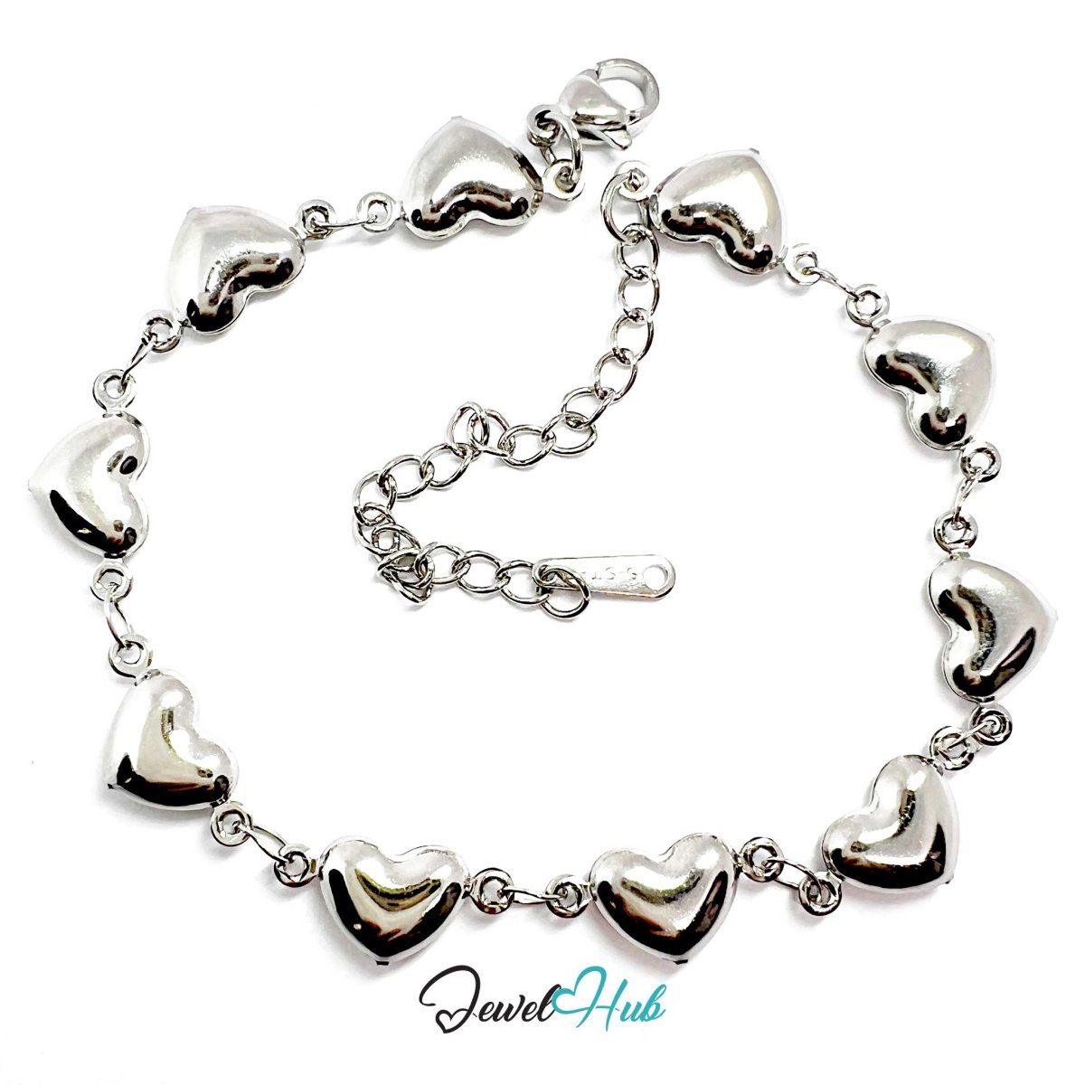 Stainless Steel Mini Bubble Heart Charms Silver Bracelet - JewelHub.co.uk