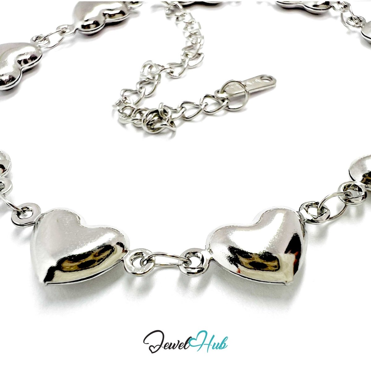Stainless Steel Mini Bubble Heart Charms Silver Bracelet - JewelHub.co.uk