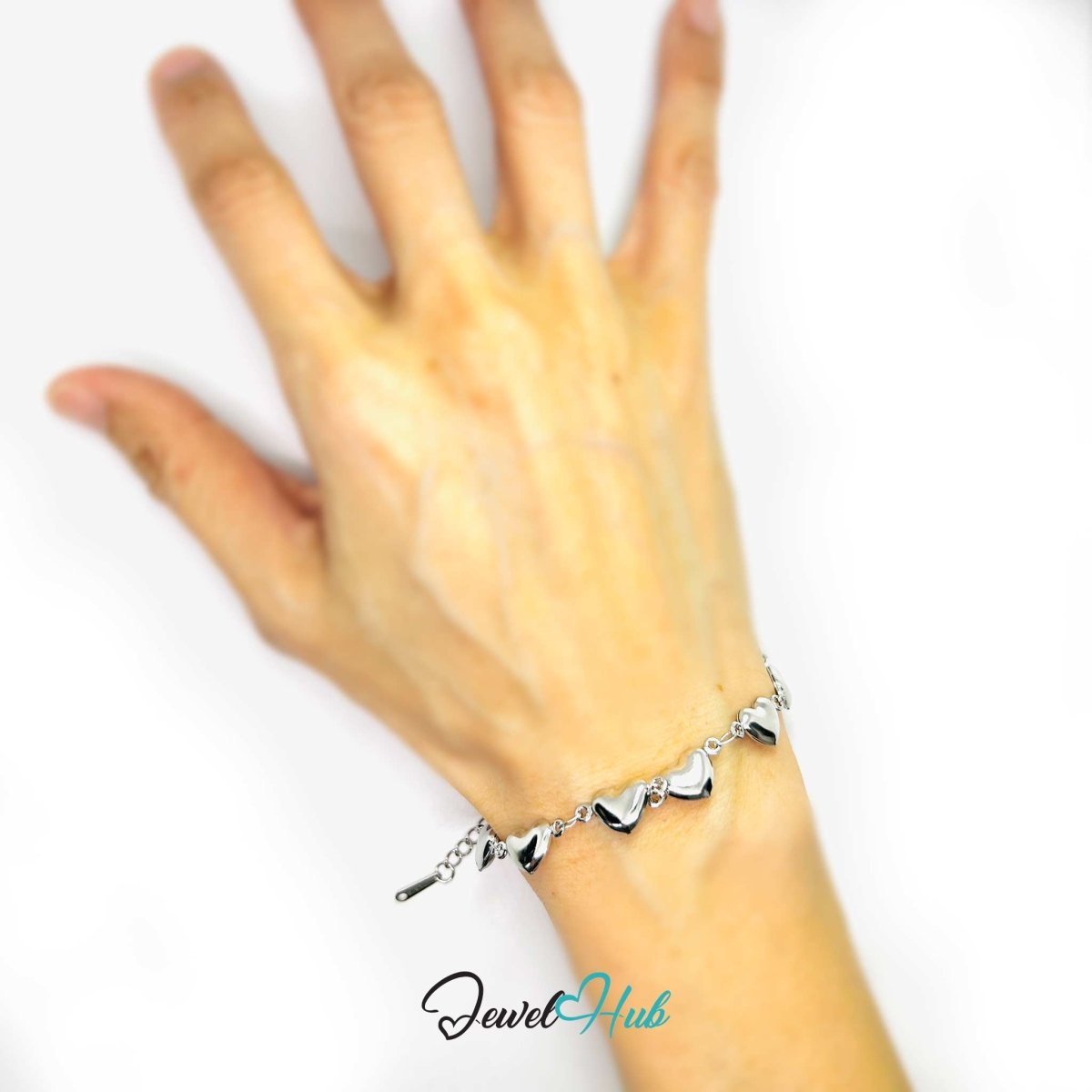 Stainless Steel Mini Bubble Heart Charms Silver Bracelet - JewelHub.co.uk