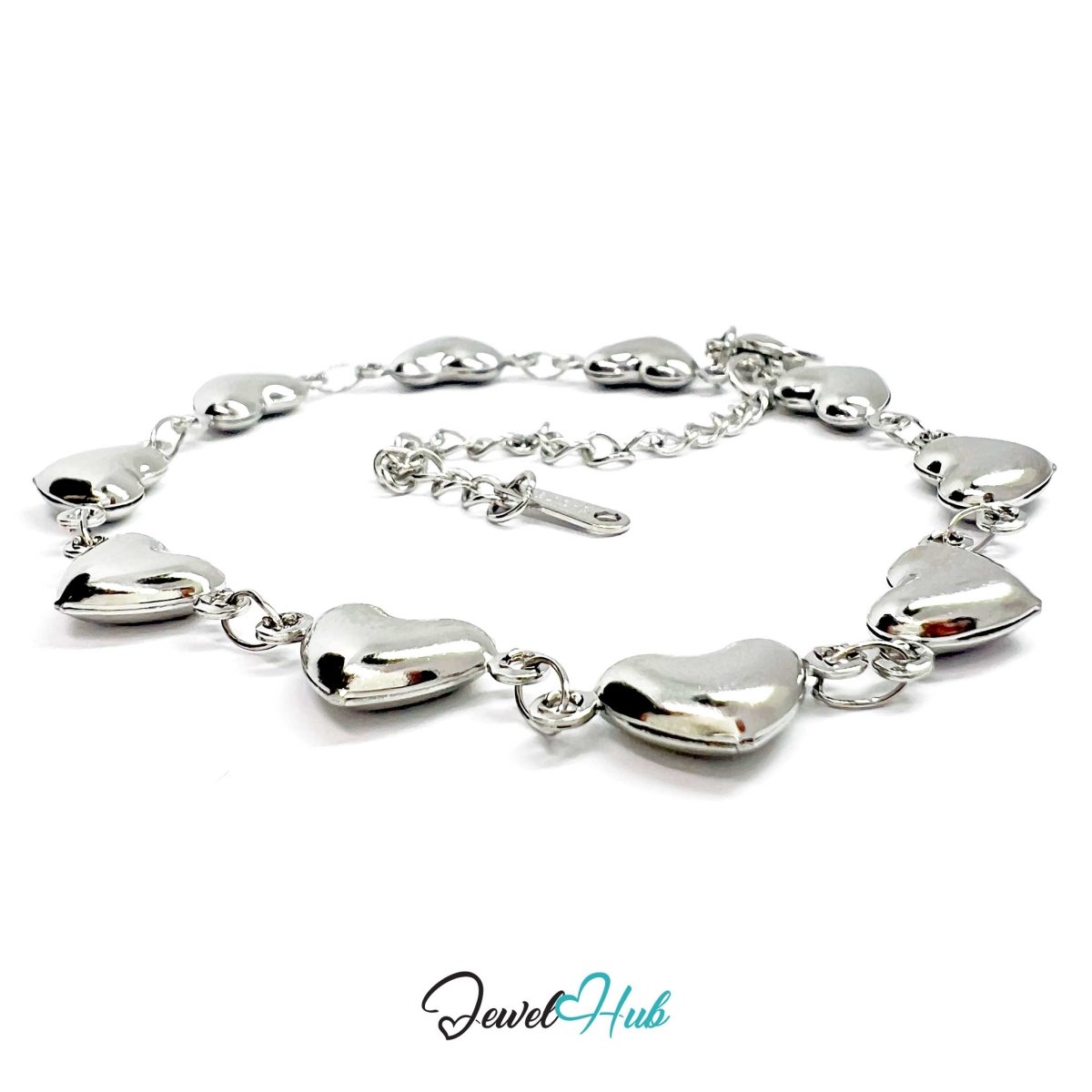 Stainless Steel Mini Bubble Heart Charms Silver Bracelet - JewelHub.co.uk