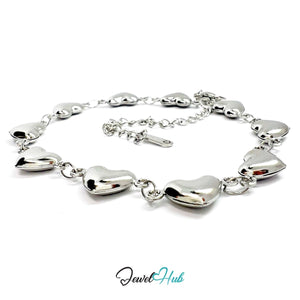 Stainless Steel Mini Bubble Heart Charms Silver Bracelet - JewelHub.co.uk