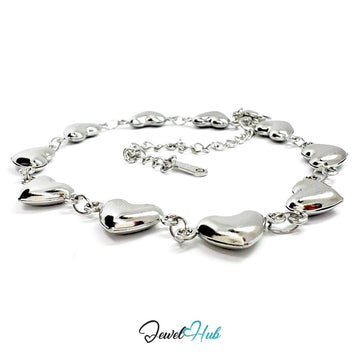 Stainless Steel Mini Bubble Heart Charms Silver Bracelet - JewelHub.co.uk