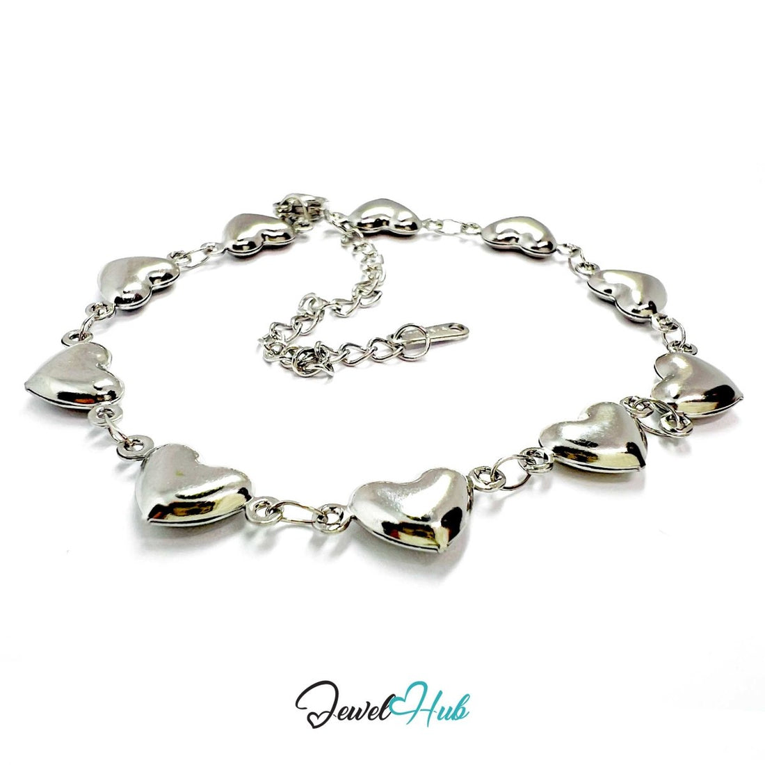 Stainless Steel Mini Bubble Heart Charms Silver Bracelet - JewelHub.co.uk