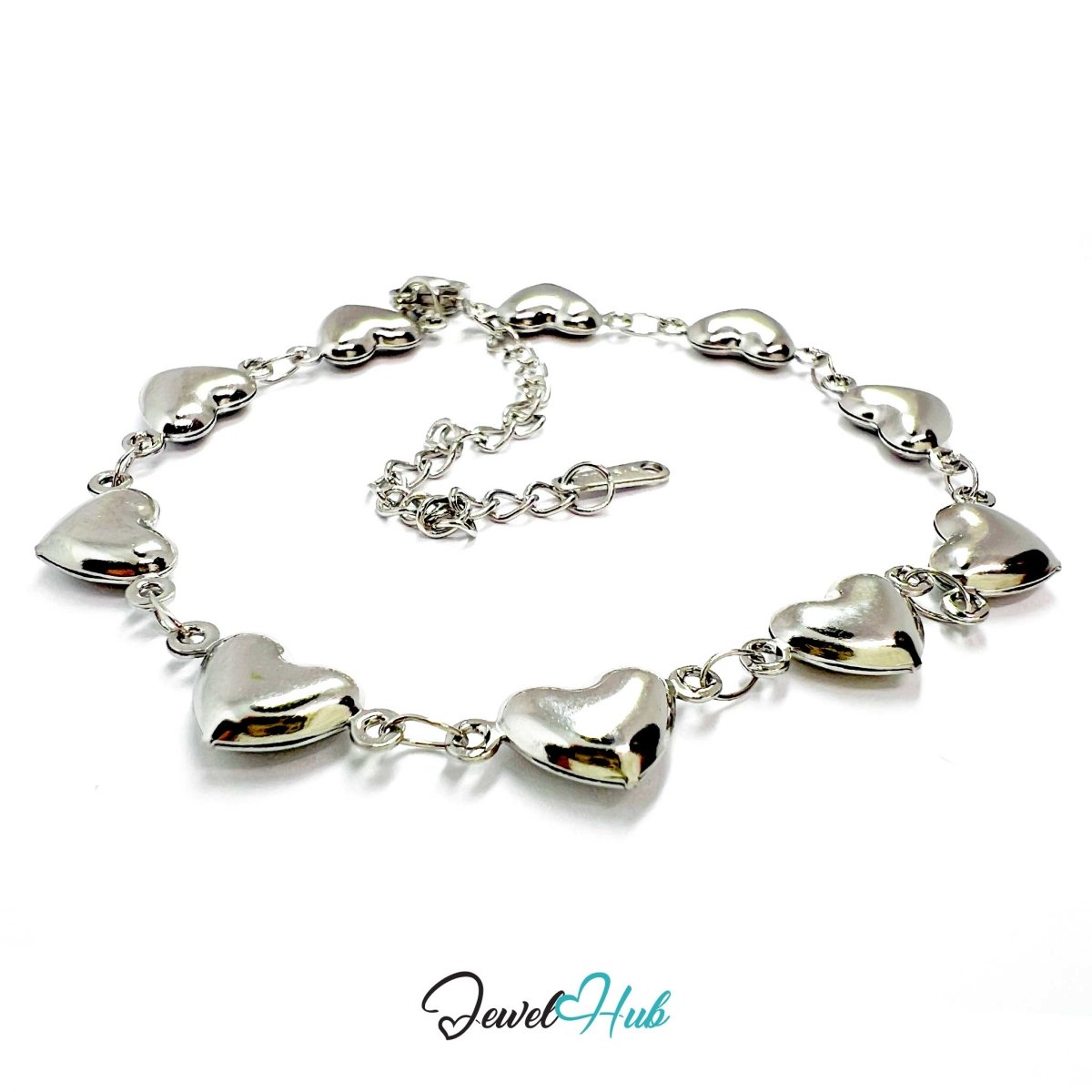 Stainless Steel Mini Bubble Heart Charms Silver Bracelet - JewelHub.co.uk