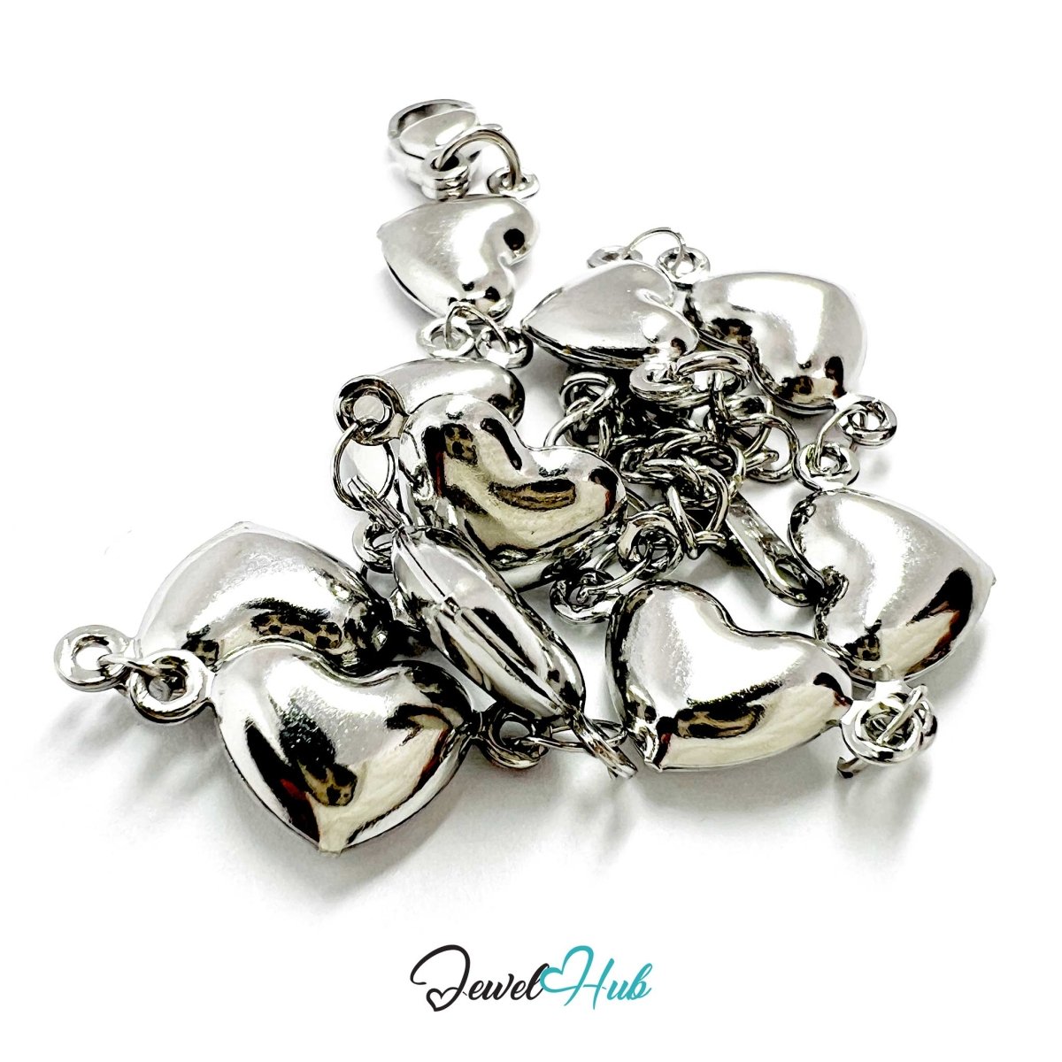 Stainless Steel Mini Bubble Heart Charms Silver Bracelet - JewelHub.co.uk