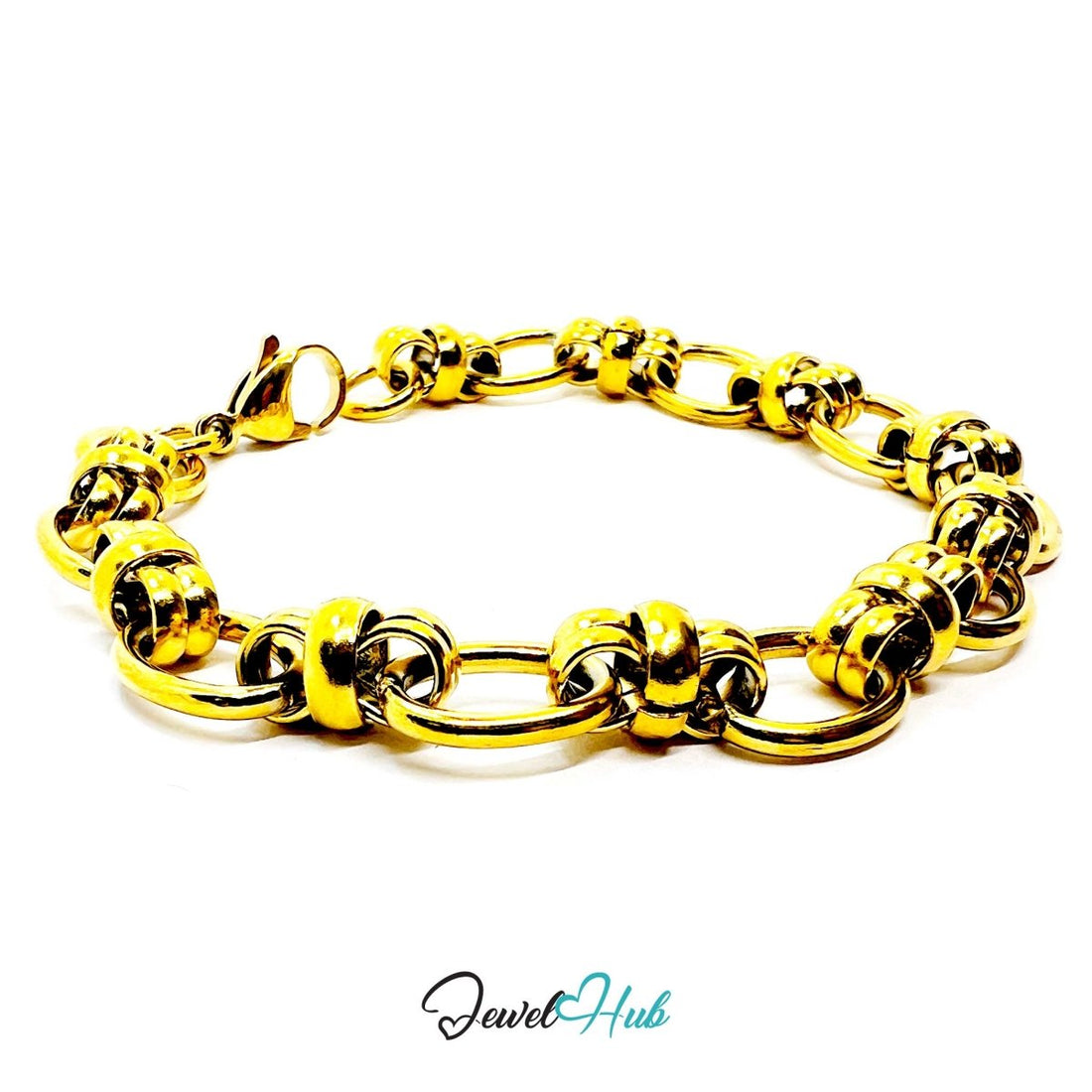 Stainless Steel MiniCharm™ Bold Orbit Double Band Gold Bracelet - JewelHub.co.uk