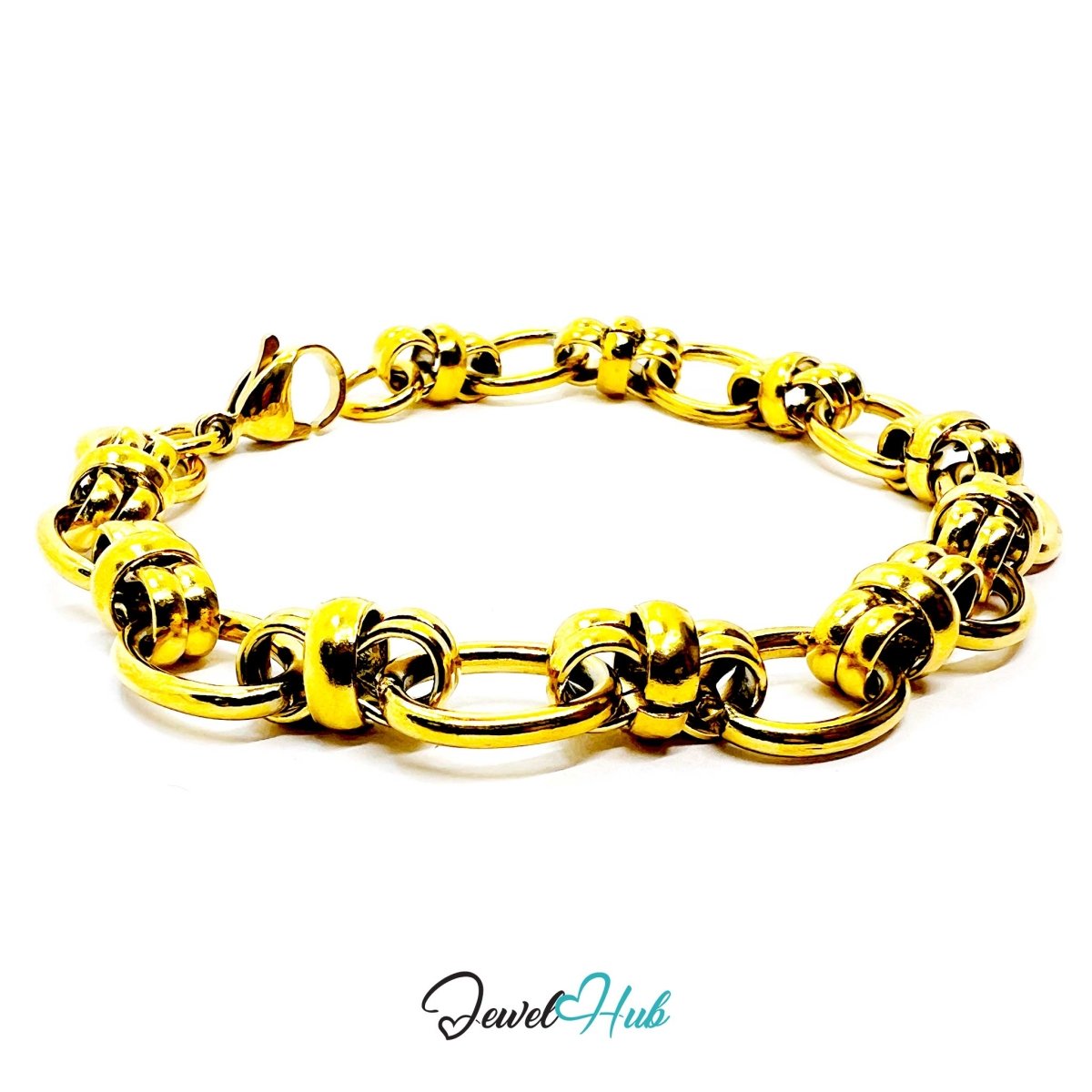 Stainless Steel MiniCharm™ Bold Orbit Double Band Gold Bracelet - JewelHub.co.uk