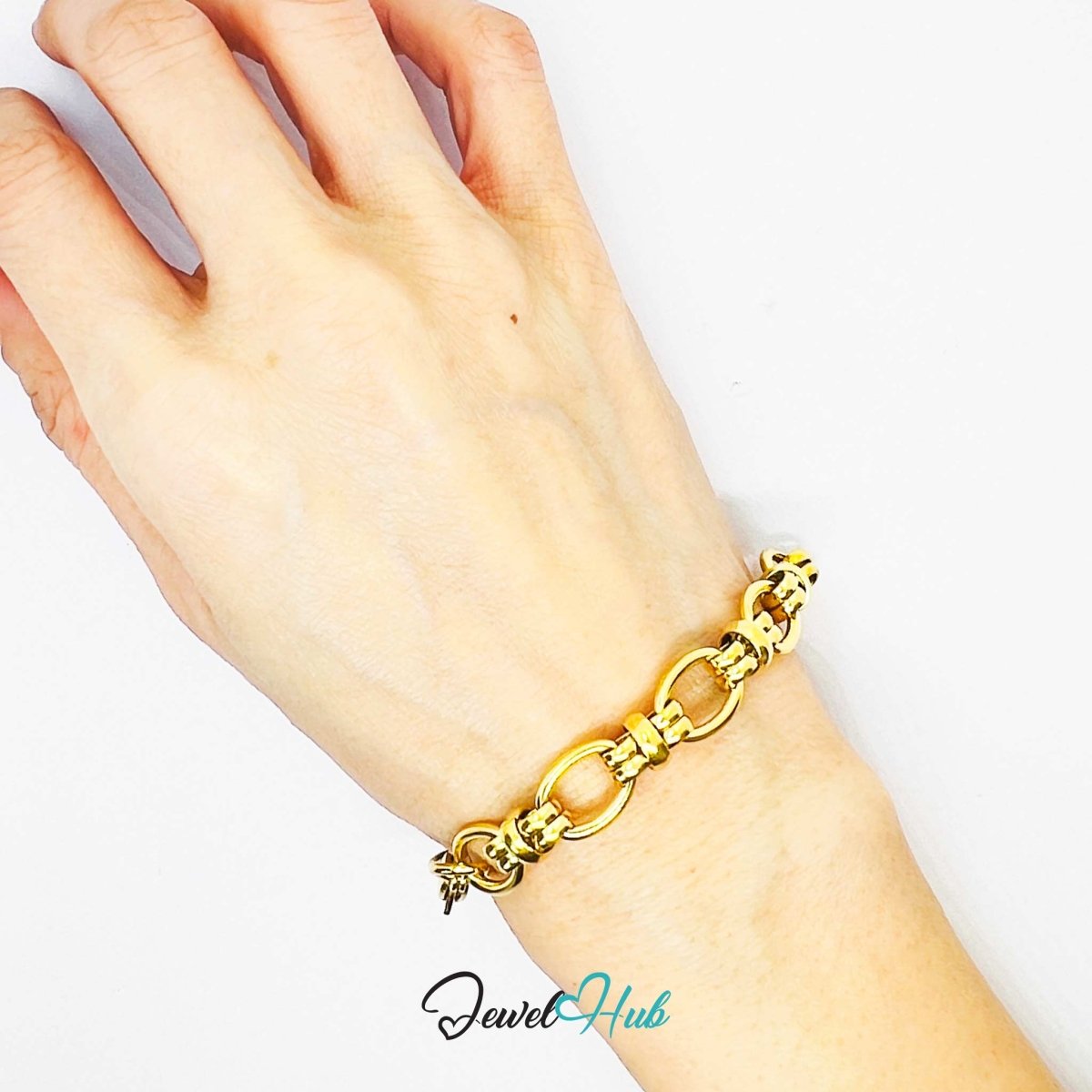 Stainless Steel MiniCharm™ Bold Orbit Double Band Gold Bracelet - JewelHub.co.uk