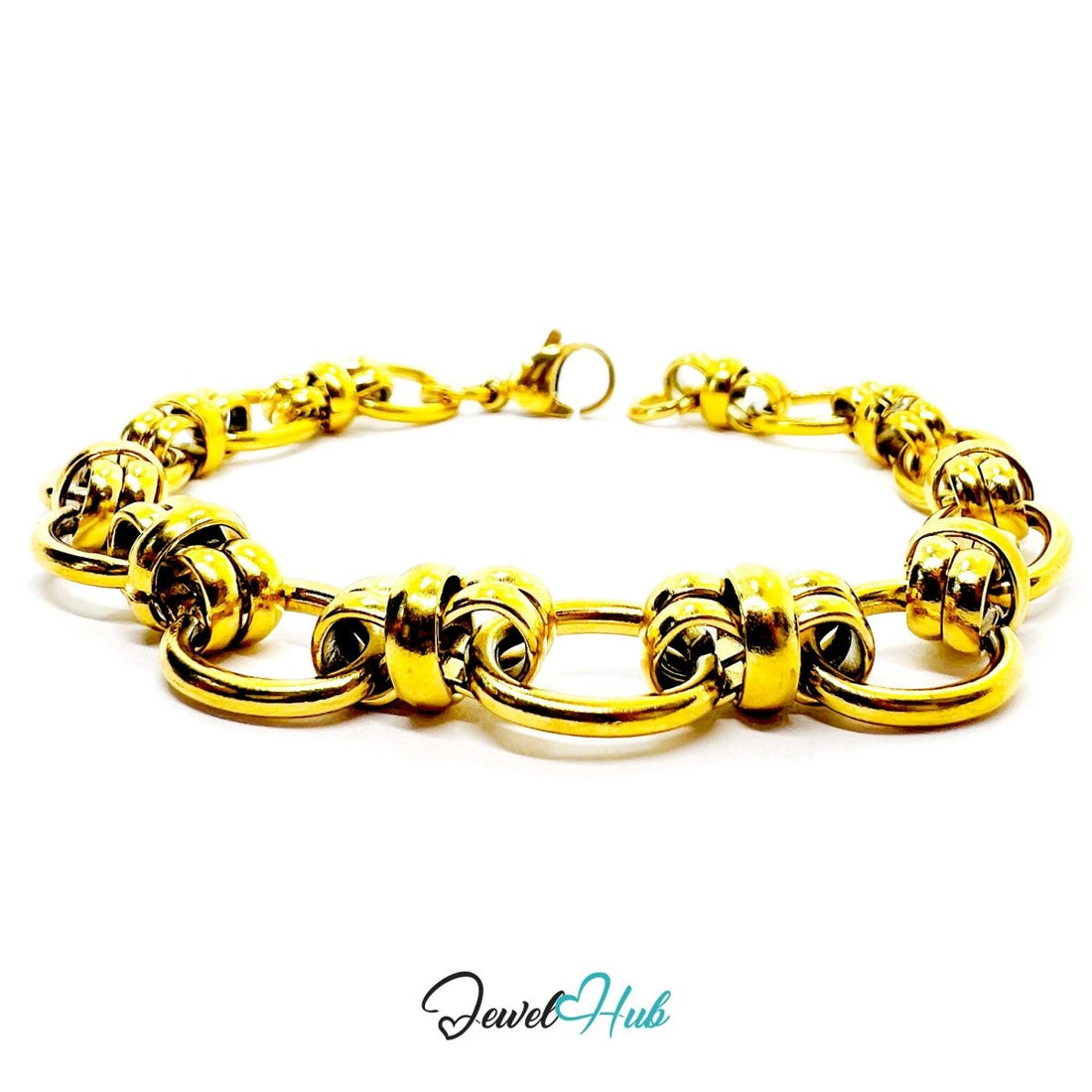Stainless Steel MiniCharm™ Bold Orbit Double Band Gold Bracelet - JewelHub.co.uk