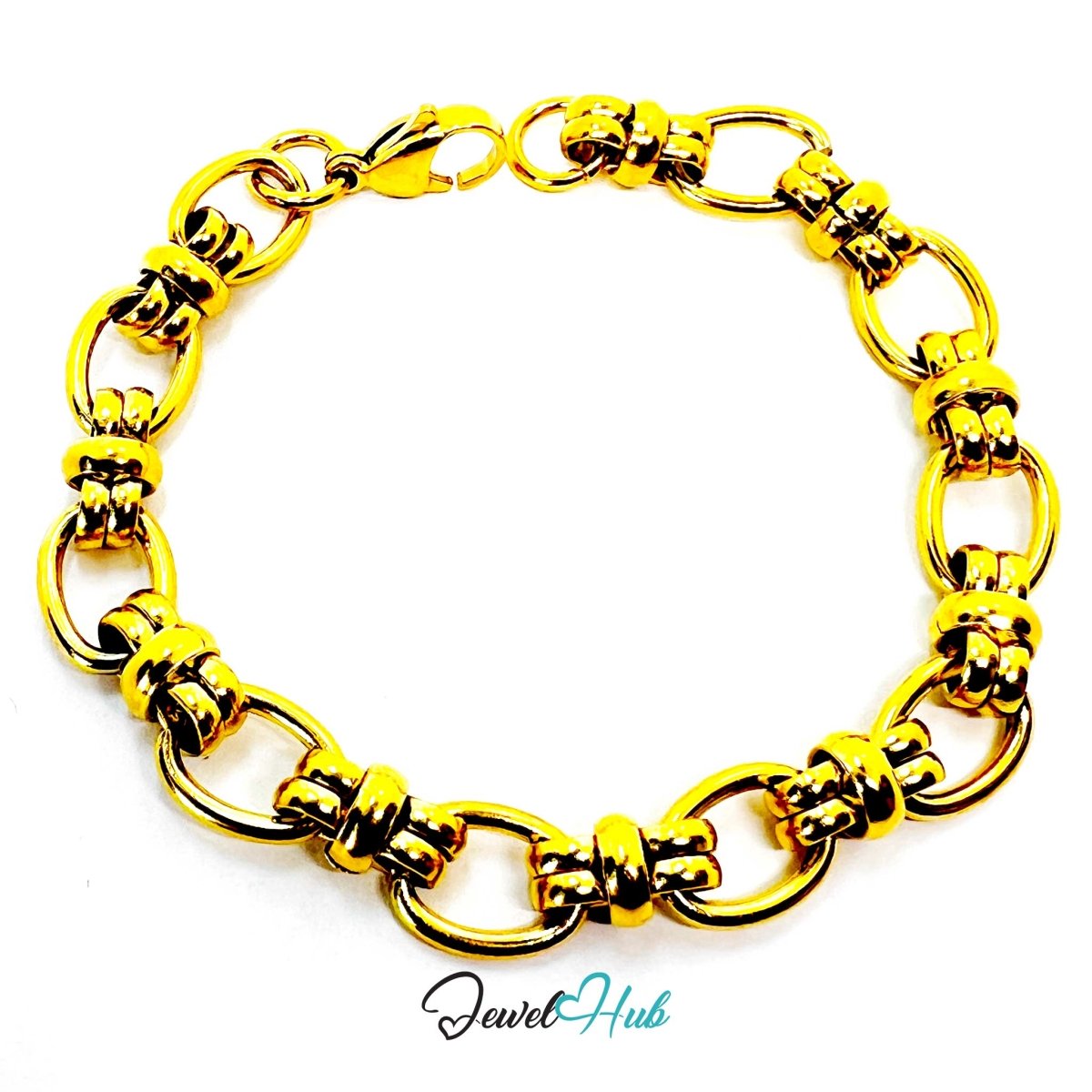 Stainless Steel MiniCharm™ Bold Orbit Double Band Gold Bracelet - JewelHub.co.uk