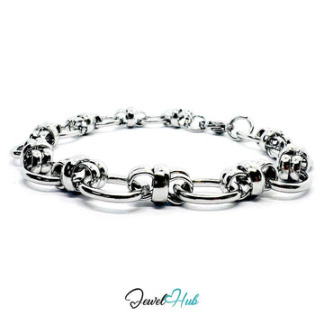 Stainless Steel MiniCharm™ Bold Orbit Double Band Silver Bracelet - JewelHub.co.uk