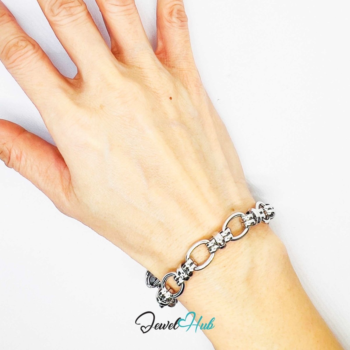 Stainless Steel MiniCharm™ Bold Orbit Double Band Silver Bracelet - JewelHub.co.uk