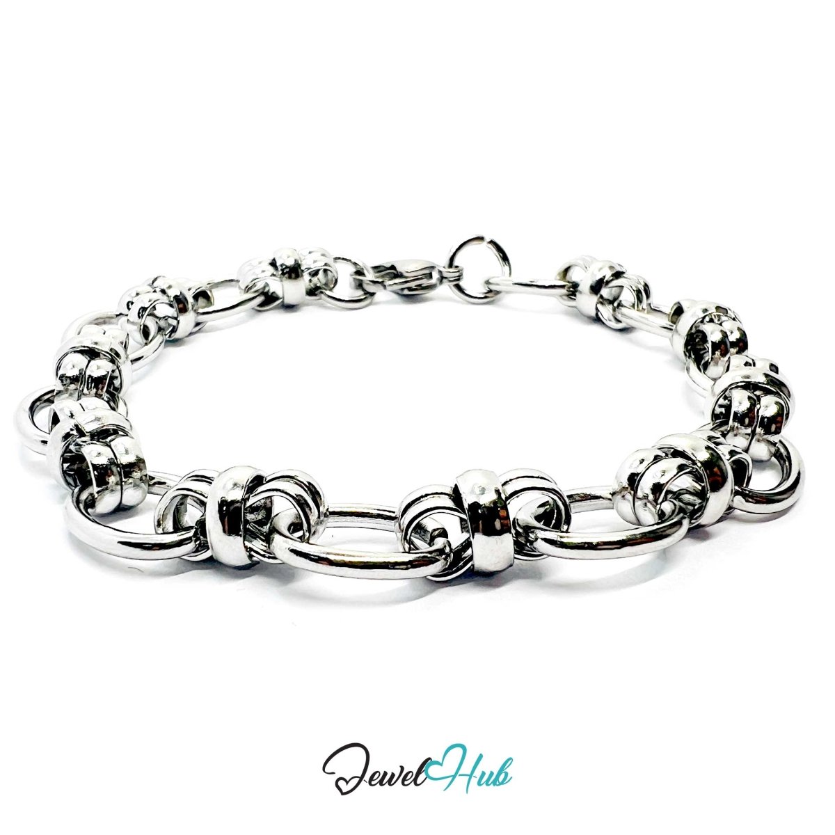 Stainless Steel MiniCharm™ Bold Orbit Double Band Silver Bracelet - JewelHub.co.uk