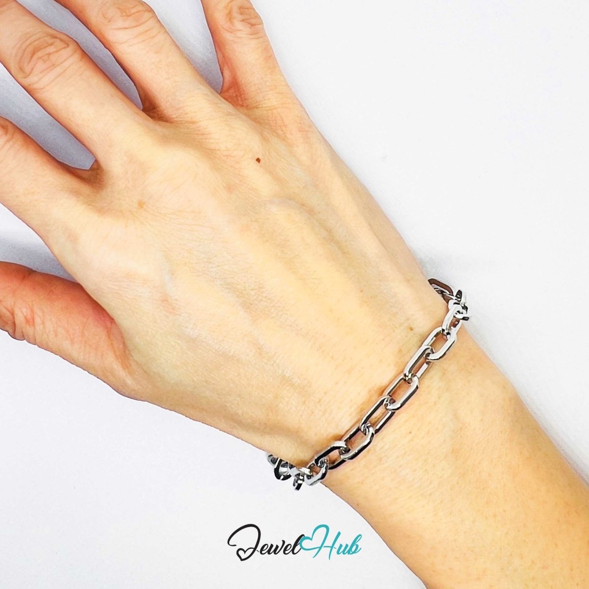 Stainless Steel MiniCharm™ Bold Paperclip Bracelet – Silver - JewelHub.co.uk