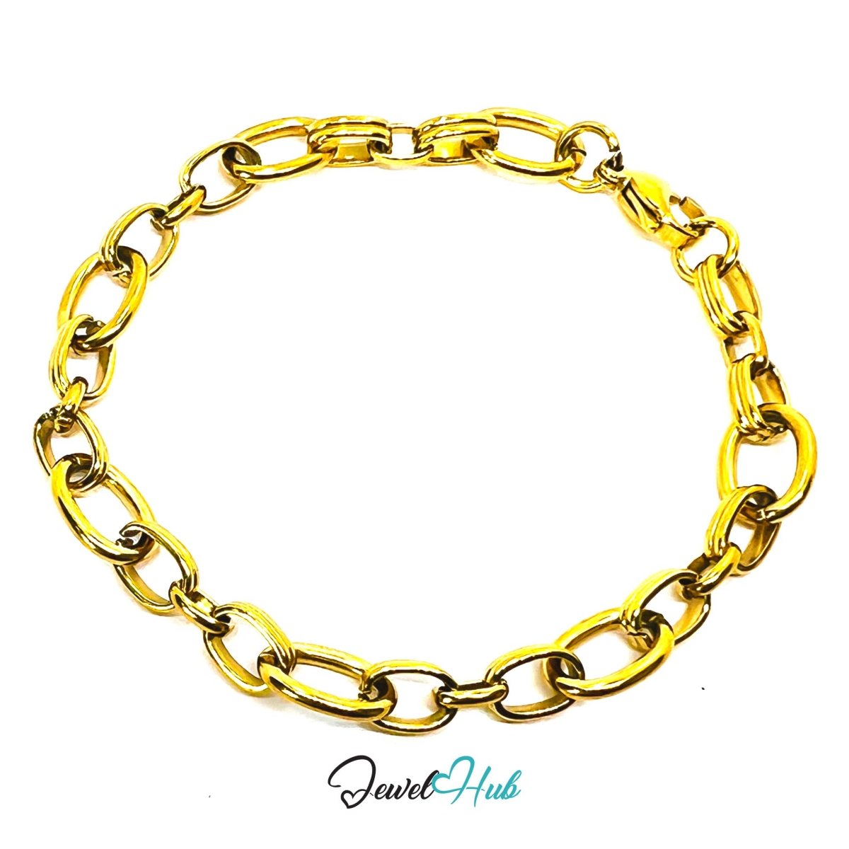 Stainless Steel MiniCharm™ Double Band Oval Loop Gold Bracelet - JewelHub.co.uk