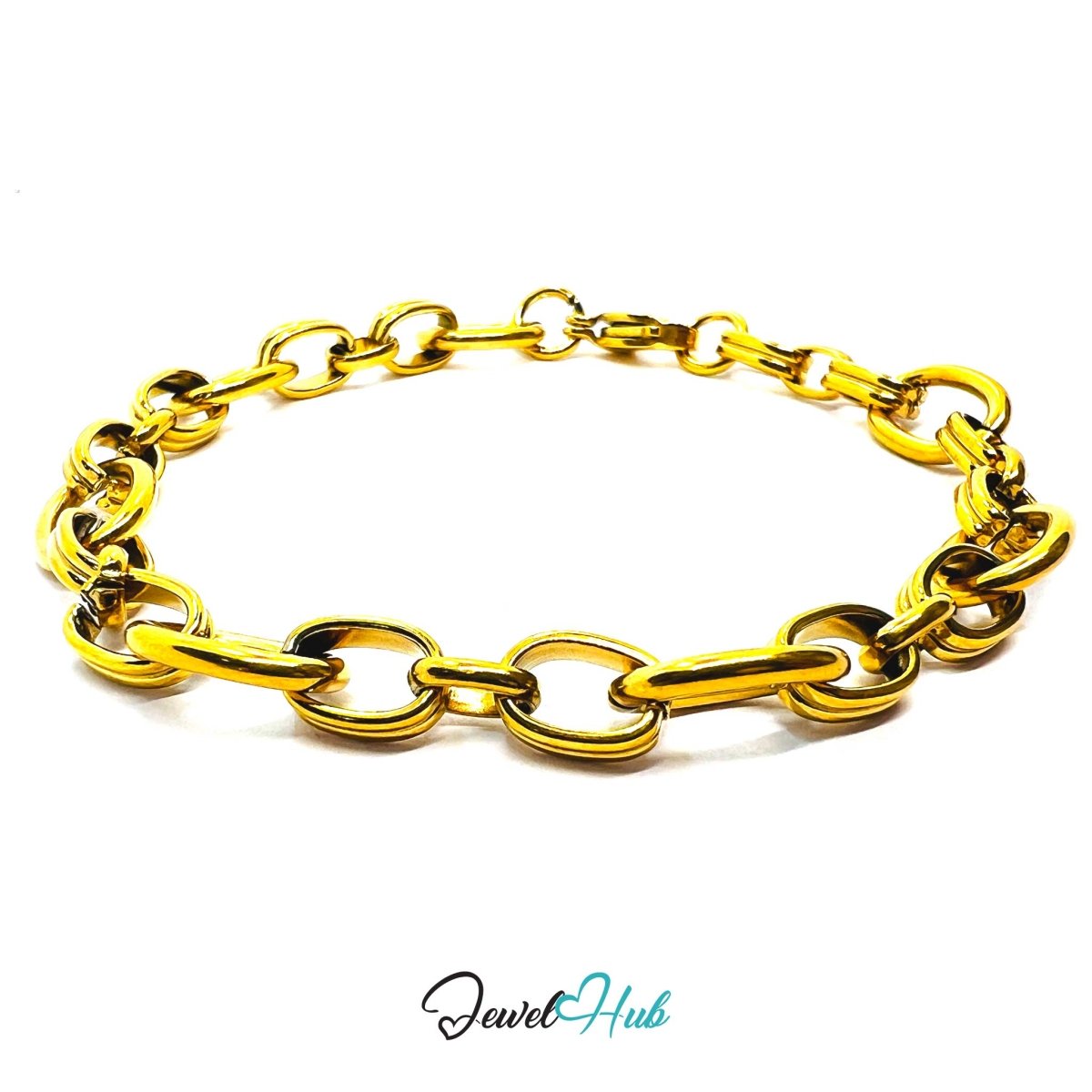 Stainless Steel MiniCharm™ Double Band Oval Loop Gold Bracelet - JewelHub.co.uk