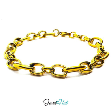 Stainless Steel MiniCharm™ Double Band Oval Loop Gold Bracelet - JewelHub.co.uk