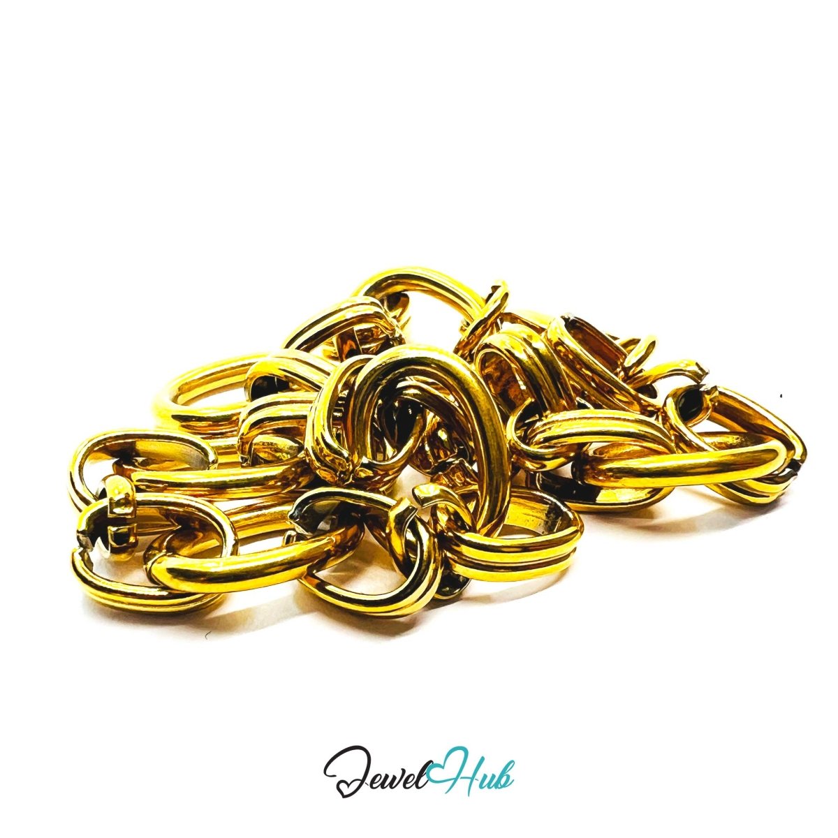 Stainless Steel MiniCharm™ Double Band Oval Loop Gold Bracelet - JewelHub.co.uk