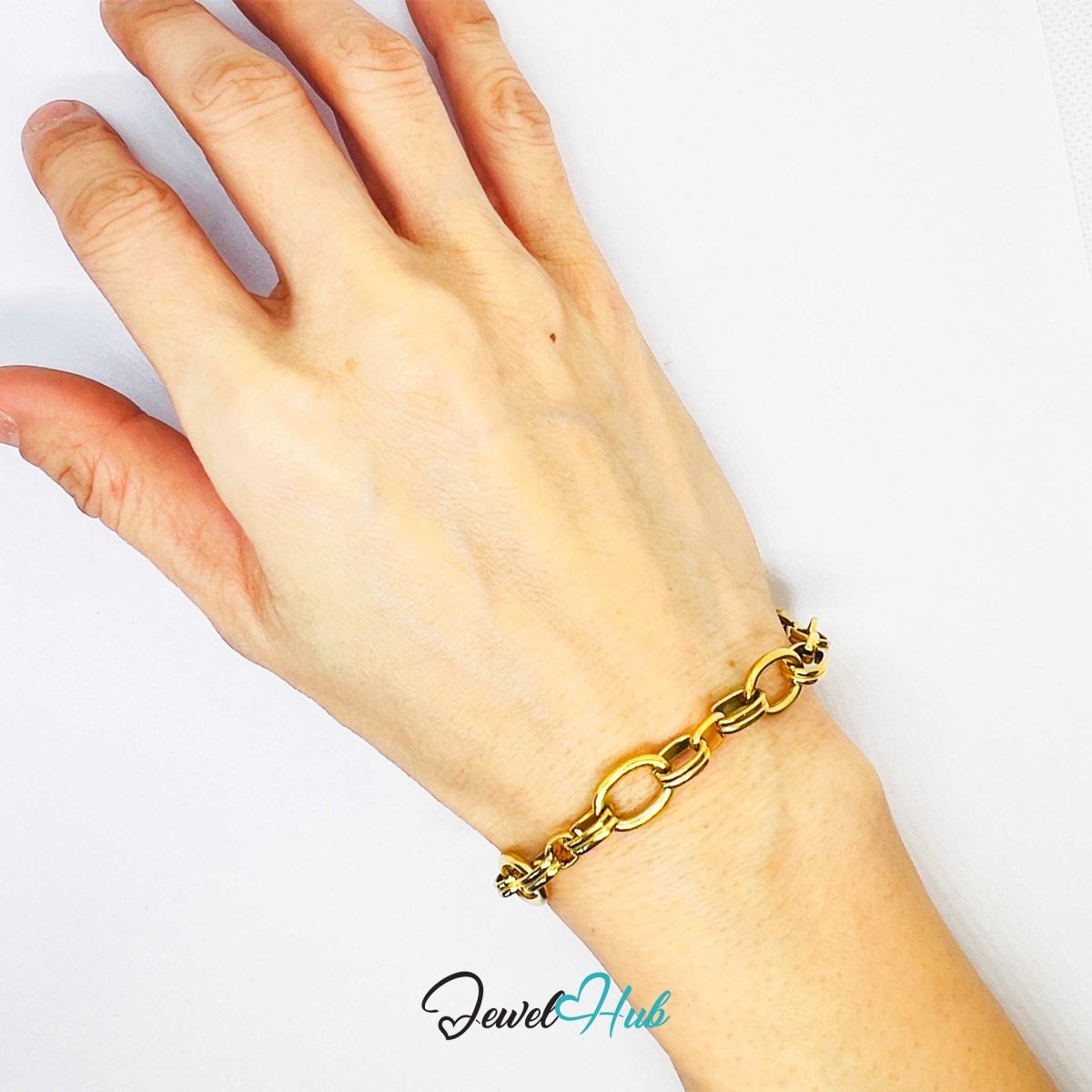 Stainless Steel MiniCharm™ Double Band Oval Loop Gold Bracelet - JewelHub.co.uk