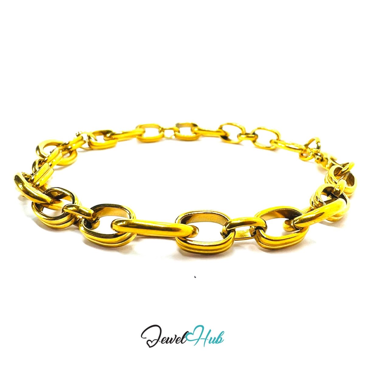 Stainless Steel MiniCharm™ Double Band Oval Loop Gold Bracelet - JewelHub.co.uk