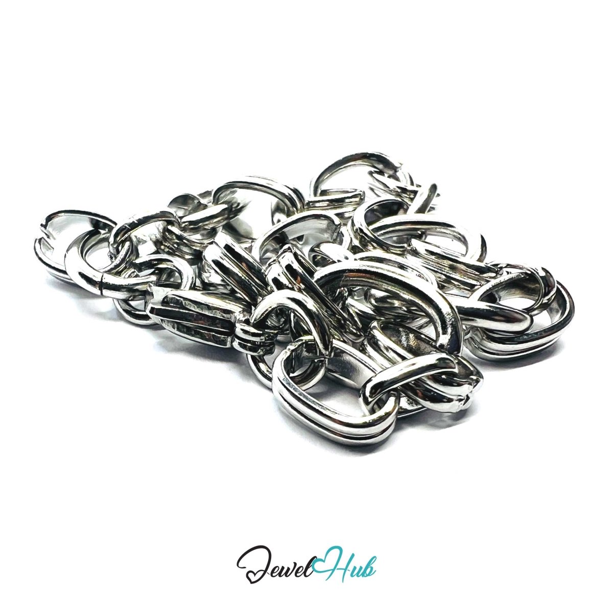 Stainless Steel MiniCharm™ Double Band Oval Loop Silver Bracelet - JewelHub.co.uk