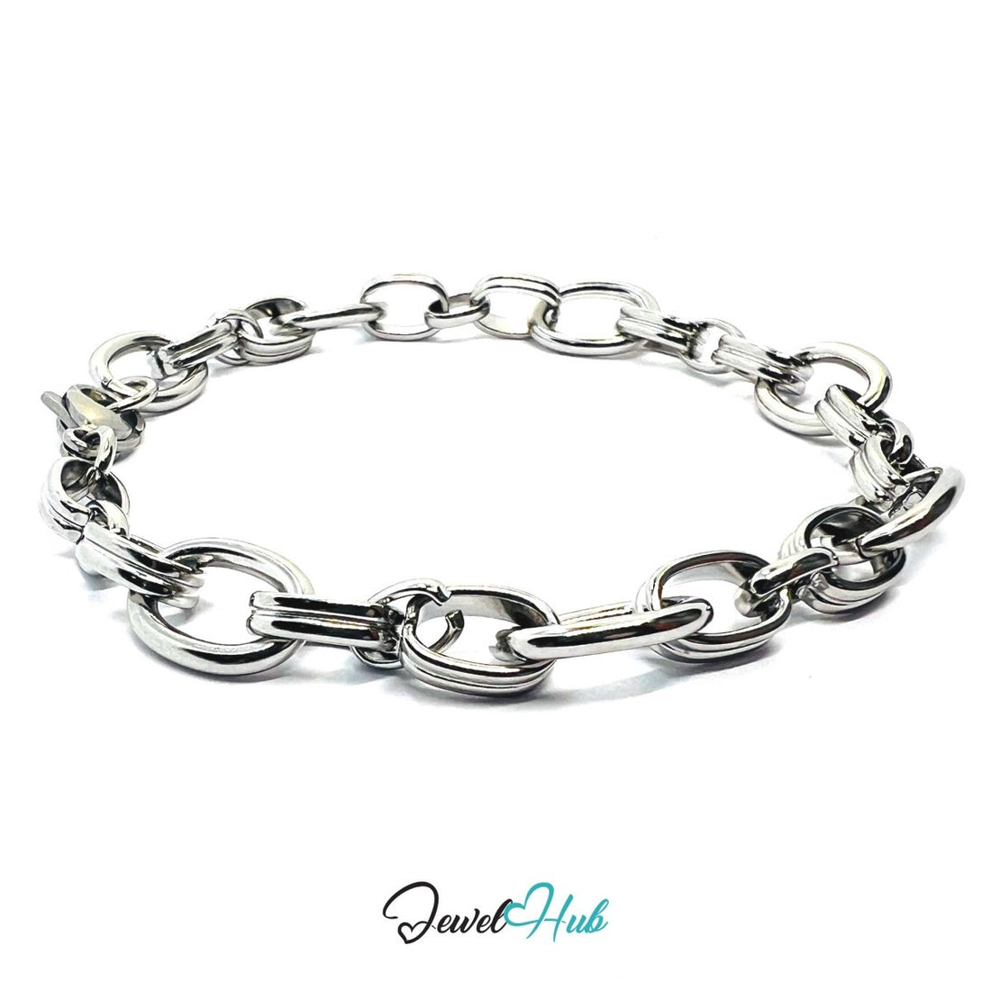 Stainless Steel MiniCharm™ Double Band Oval Loop Silver Bracelet - JewelHub.co.uk