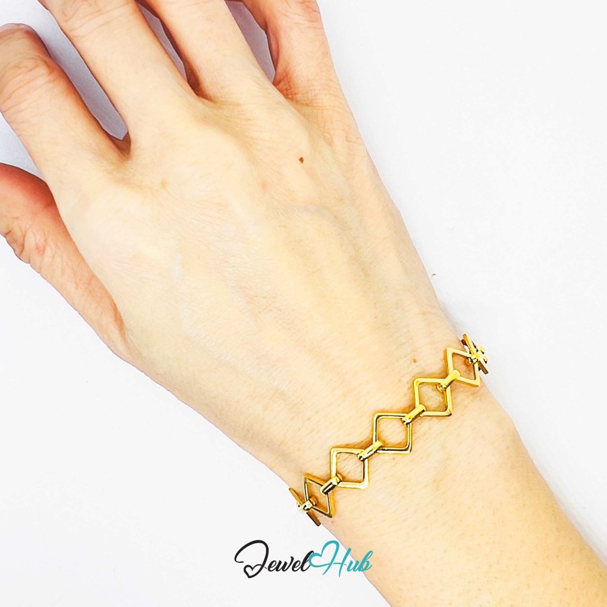 Stainless Steel MiniCharm™ Geometric Square Link Gold Bracelet - JewelHub.co.uk