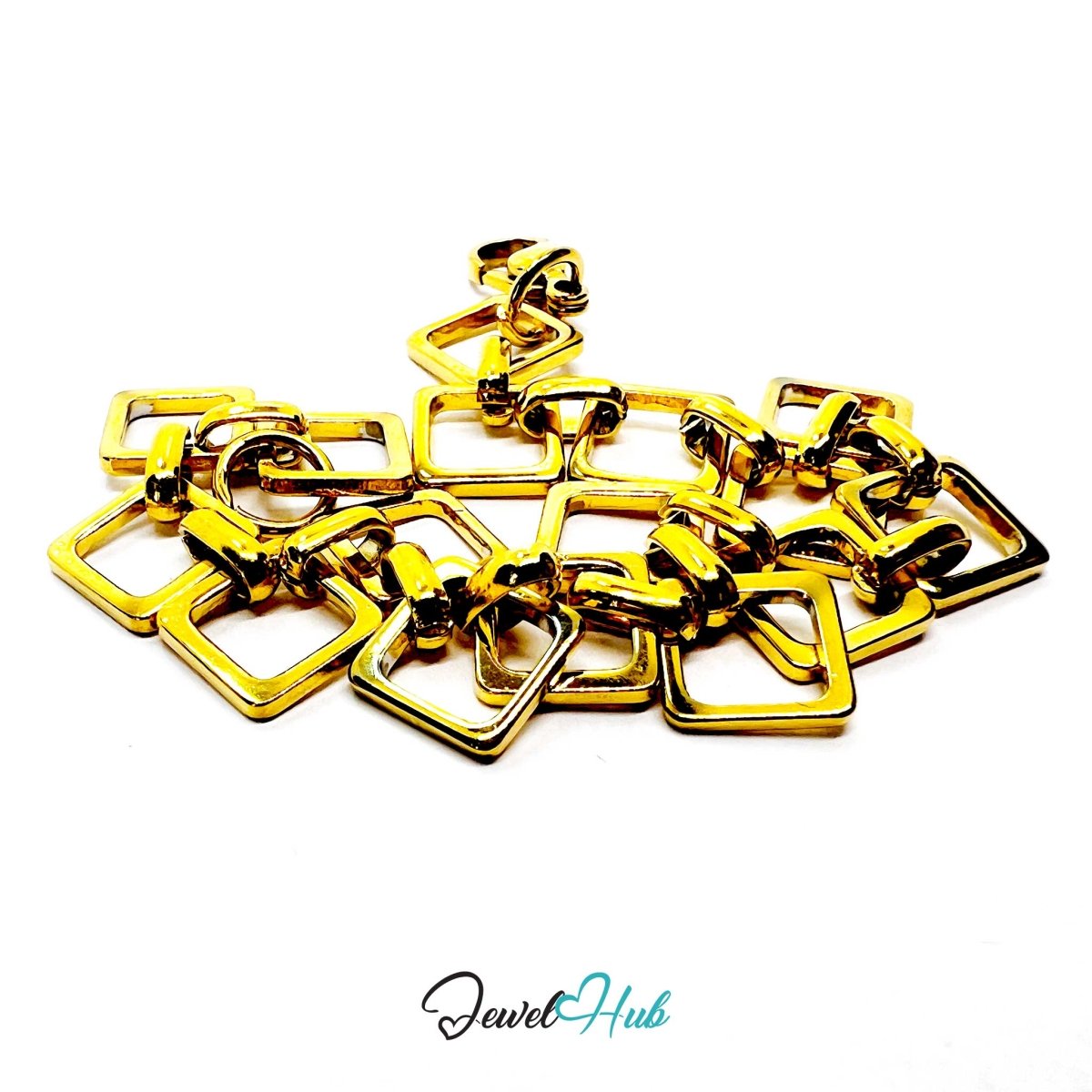 Stainless Steel MiniCharm™ Geometric Square Link Gold Bracelet - JewelHub.co.uk