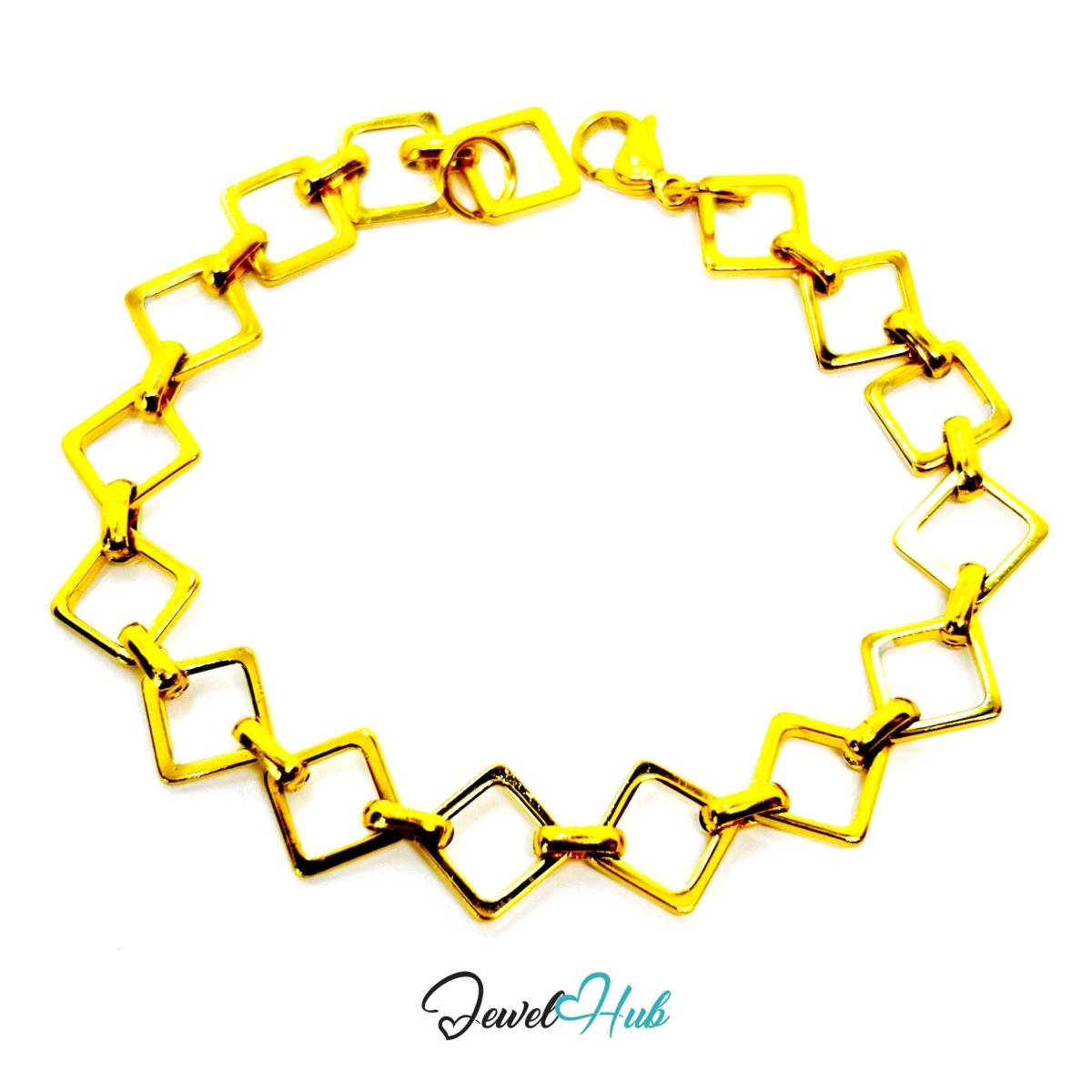 Stainless Steel MiniCharm™ Geometric Square Link Gold Bracelet - JewelHub.co.uk