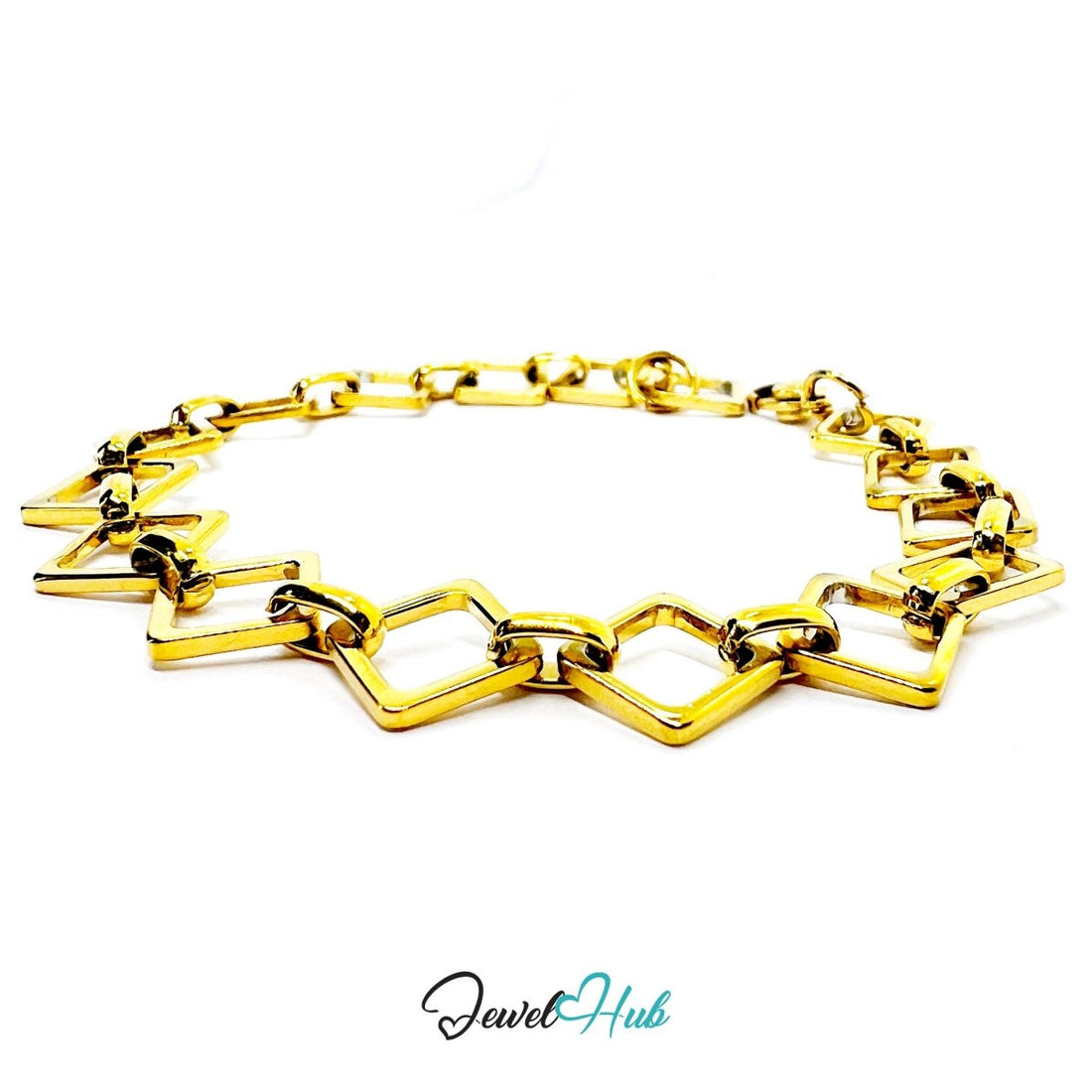 Stainless Steel MiniCharm™ Geometric Square Link Gold Bracelet - JewelHub.co.uk