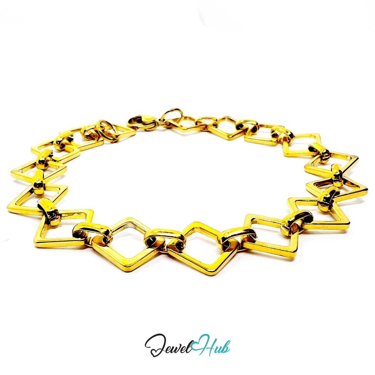 Stainless Steel MiniCharm™ Geometric Square Link Gold Bracelet - JewelHub.co.uk