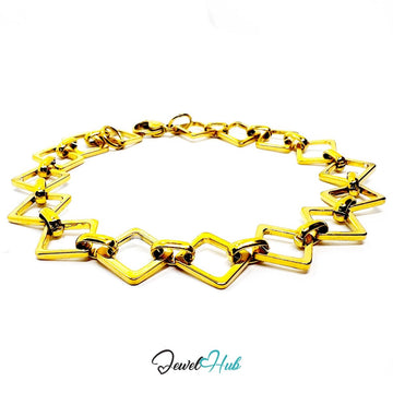 Stainless Steel MiniCharm™ Geometric Square Link Gold Bracelet - JewelHub.co.uk