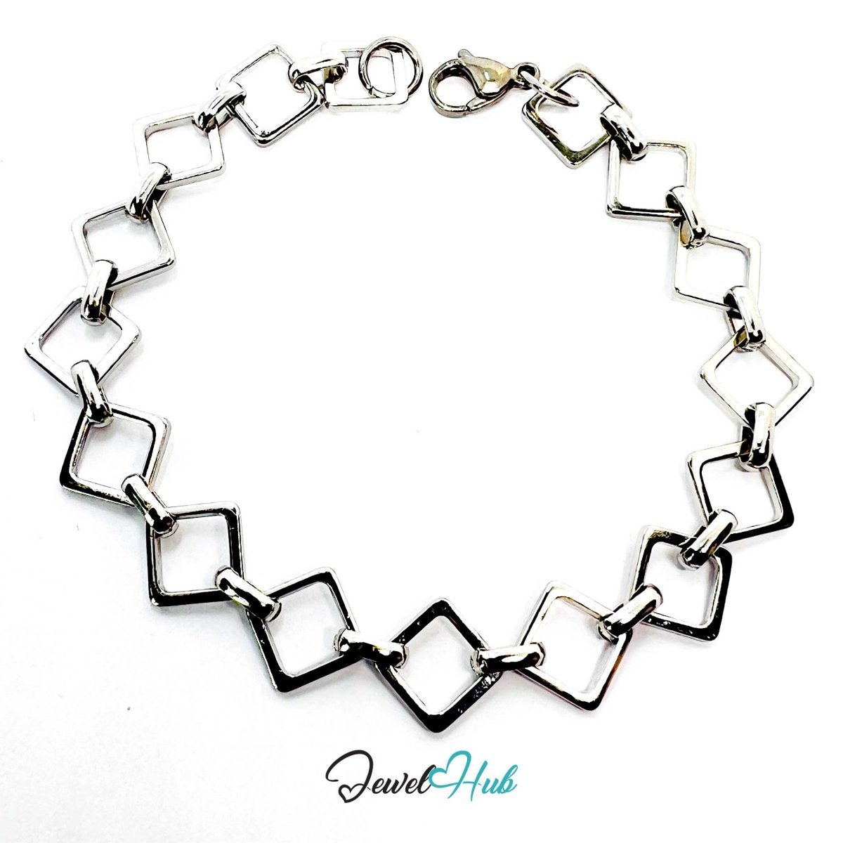 Stainless Steel MiniCharm™ Geometric Square Link Silver Bracelet - JewelHub.co.uk