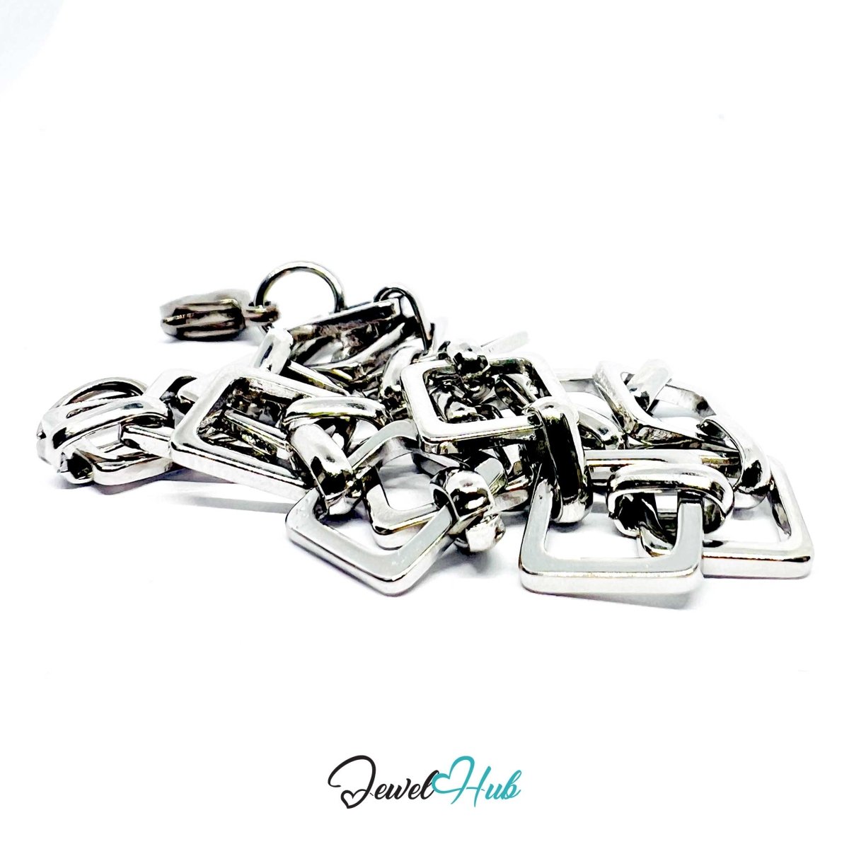 Stainless Steel MiniCharm™ Geometric Square Link Silver Bracelet - JewelHub.co.uk