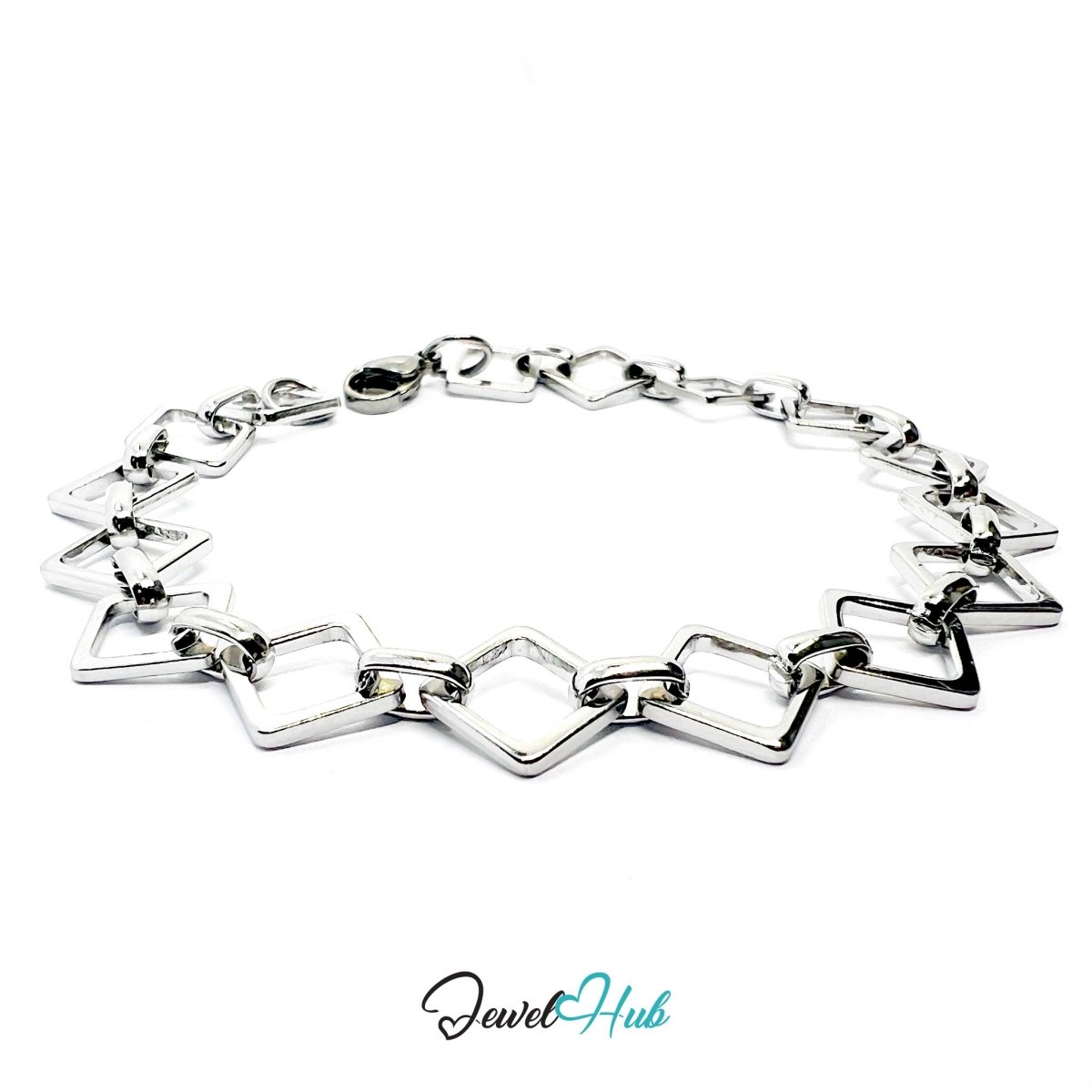 Stainless Steel MiniCharm™ Geometric Square Link Silver Bracelet - JewelHub.co.uk