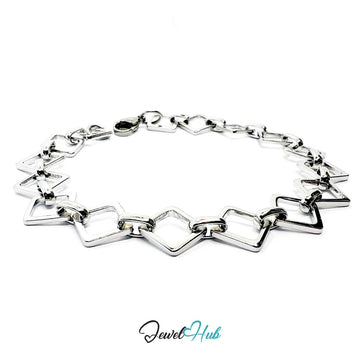 Stainless Steel MiniCharm™ Geometric Square Link Silver Bracelet - JewelHub.co.uk